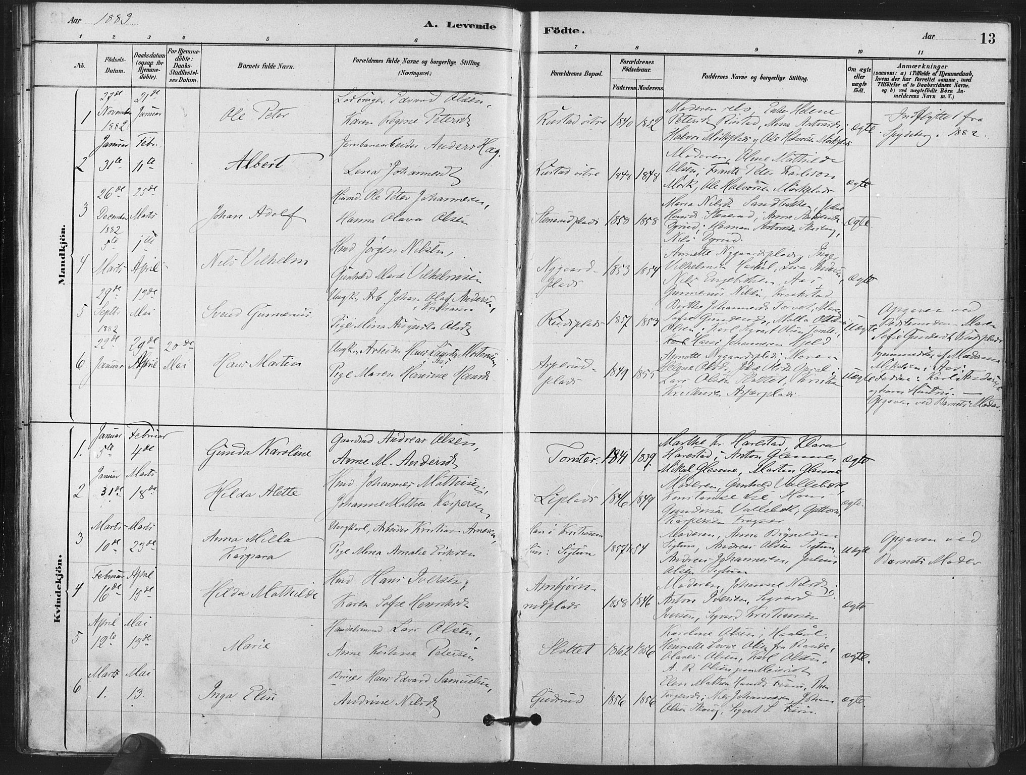 Kråkstad prestekontor Kirkebøker, AV/SAO-A-10125a/F/Fa/L0009: Parish register (official) no. I 9, 1880-1892, p. 13