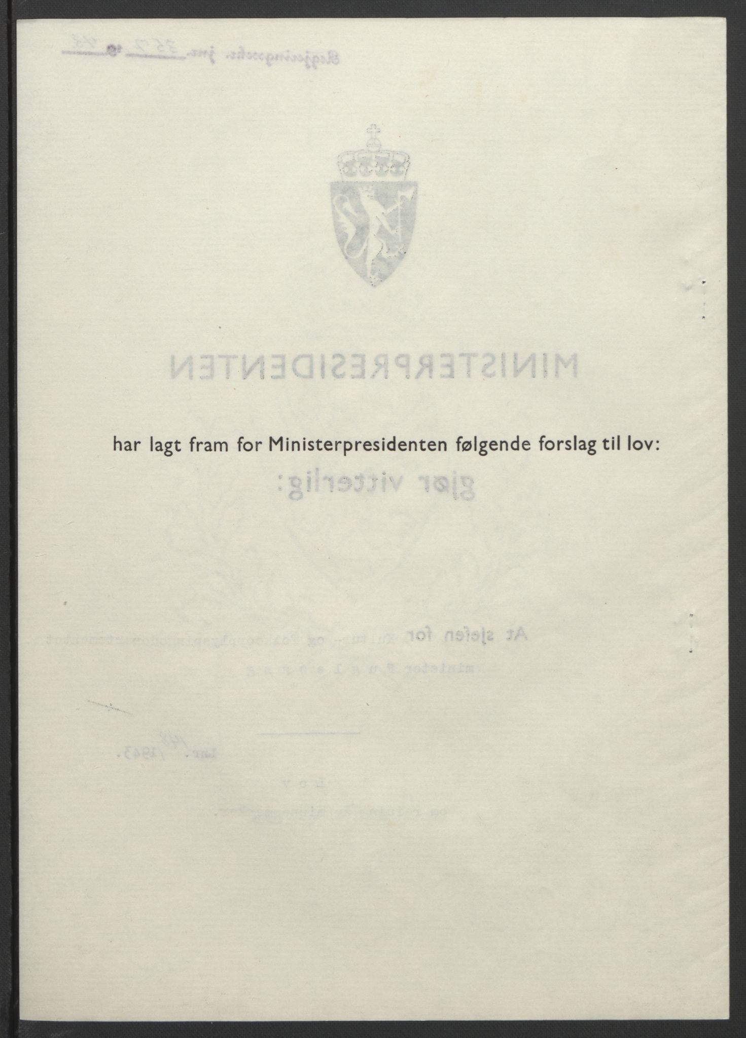 NS-administrasjonen 1940-1945 (Statsrådsekretariatet, de kommisariske statsråder mm), RA/S-4279/D/Db/L0099: Lover, 1943, p. 693