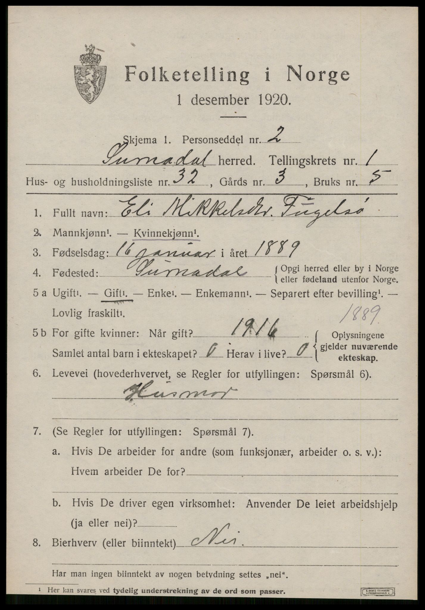 SAT, 1920 census for Surnadal, 1920, p. 1485