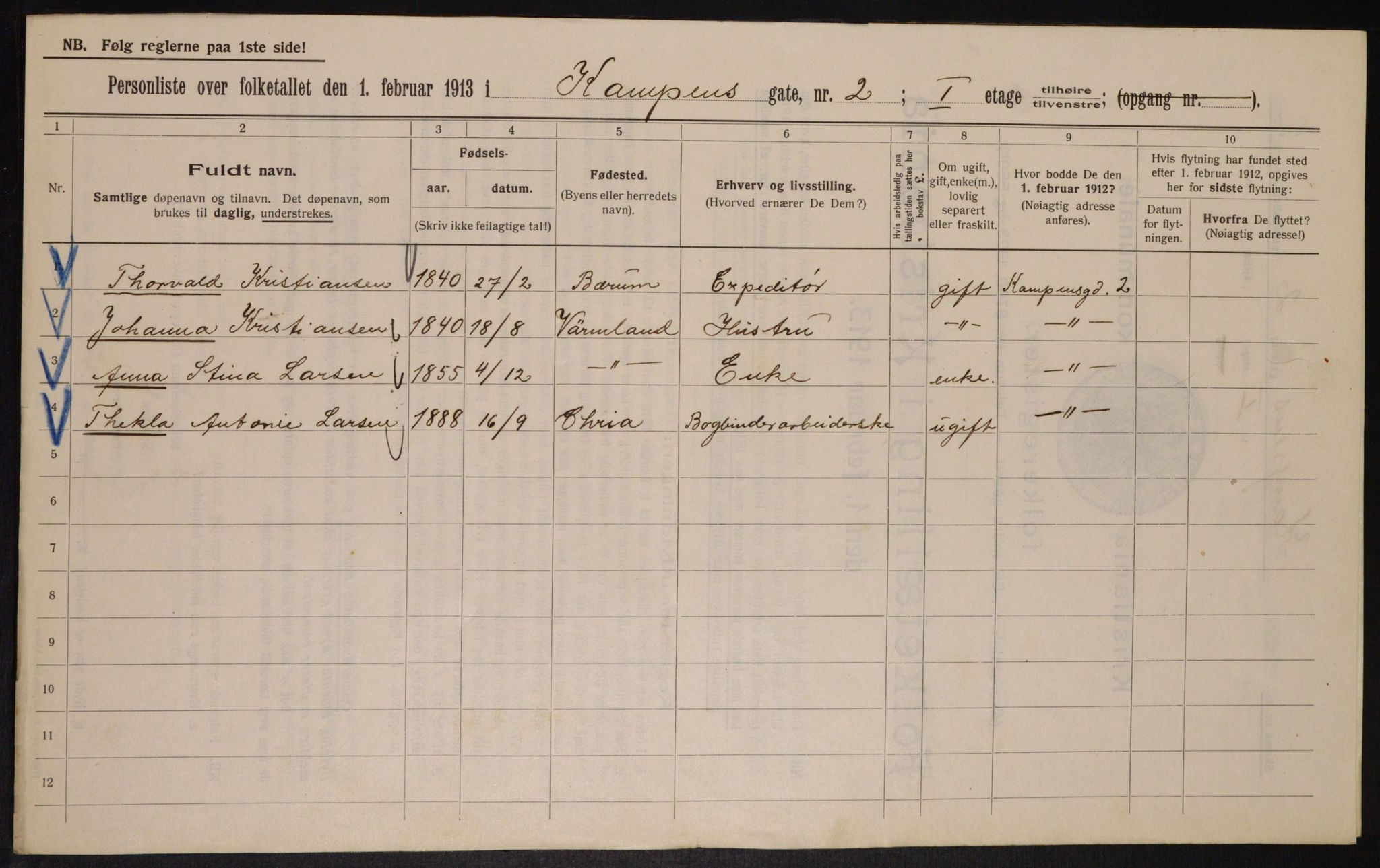 OBA, Municipal Census 1913 for Kristiania, 1913, p. 47505