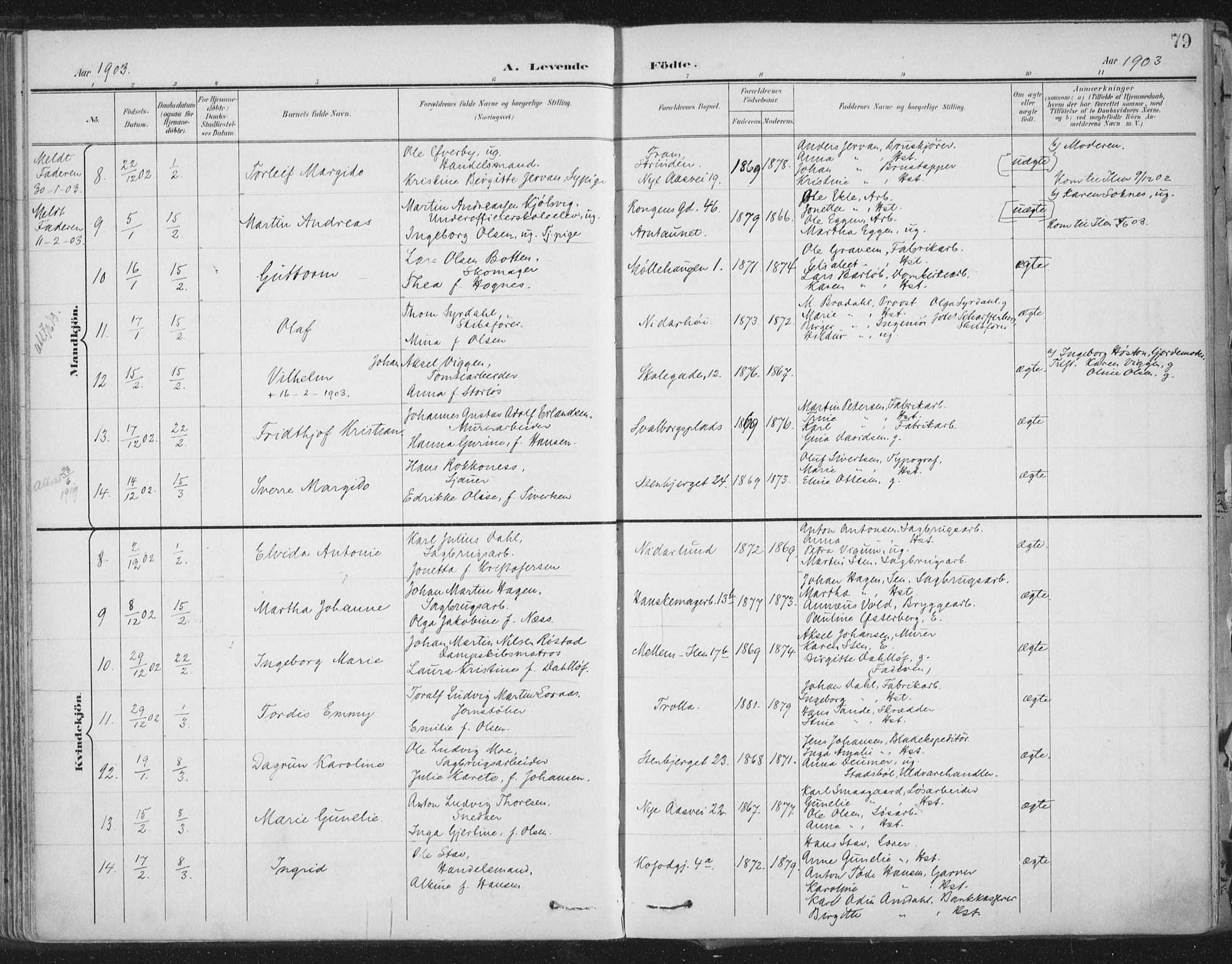 Ministerialprotokoller, klokkerbøker og fødselsregistre - Sør-Trøndelag, AV/SAT-A-1456/603/L0167: Parish register (official) no. 603A06, 1896-1932, p. 79