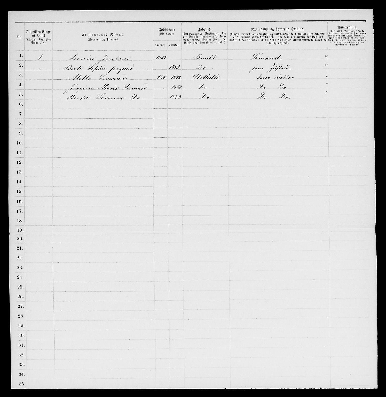 SAKO, 1885 census for 0803 Stathelle, 1885, p. 106