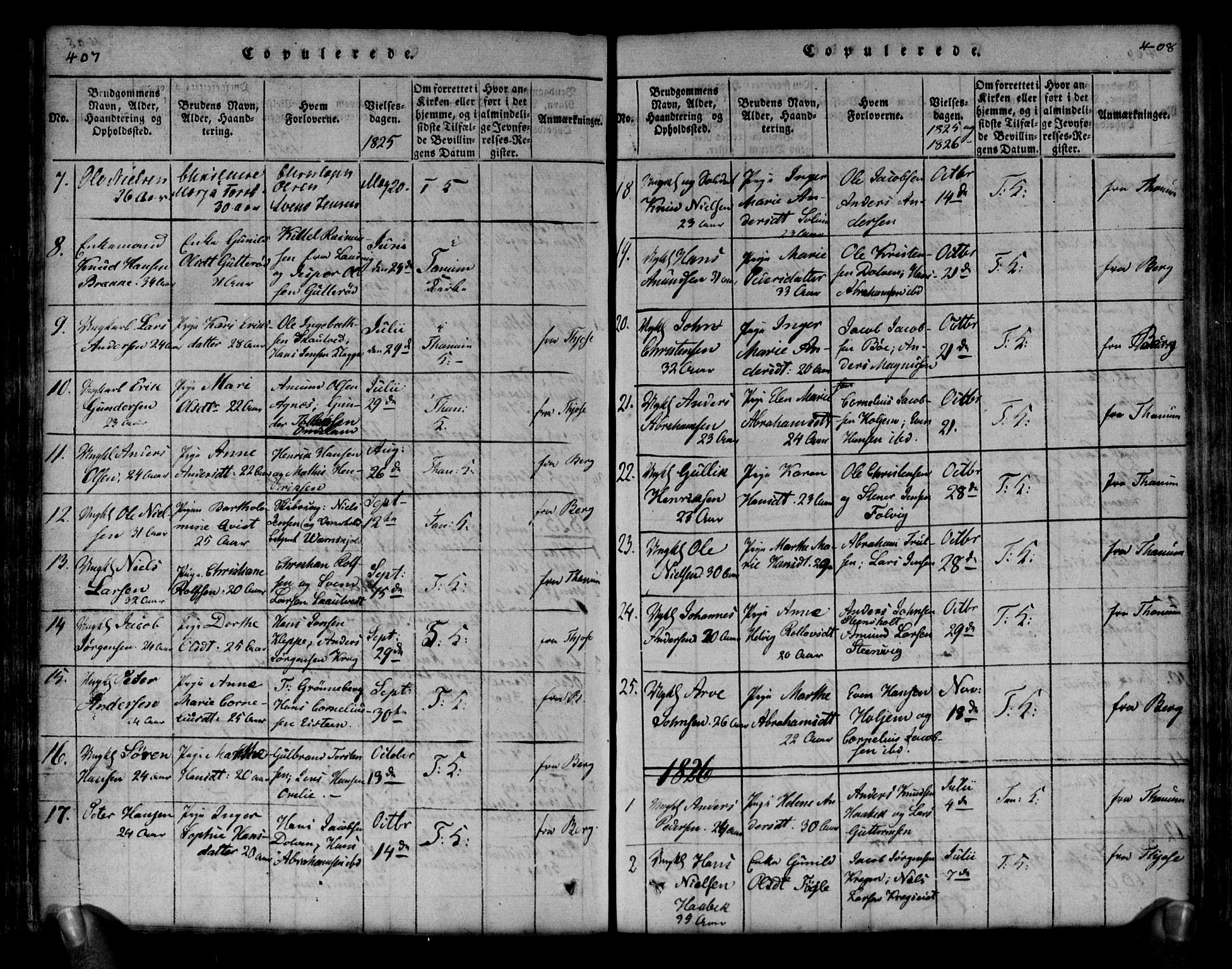 Brunlanes kirkebøker, SAKO/A-342/G/Ga/L0001: Parish register (copy) no. I 1, 1814-1834, p. 407-408