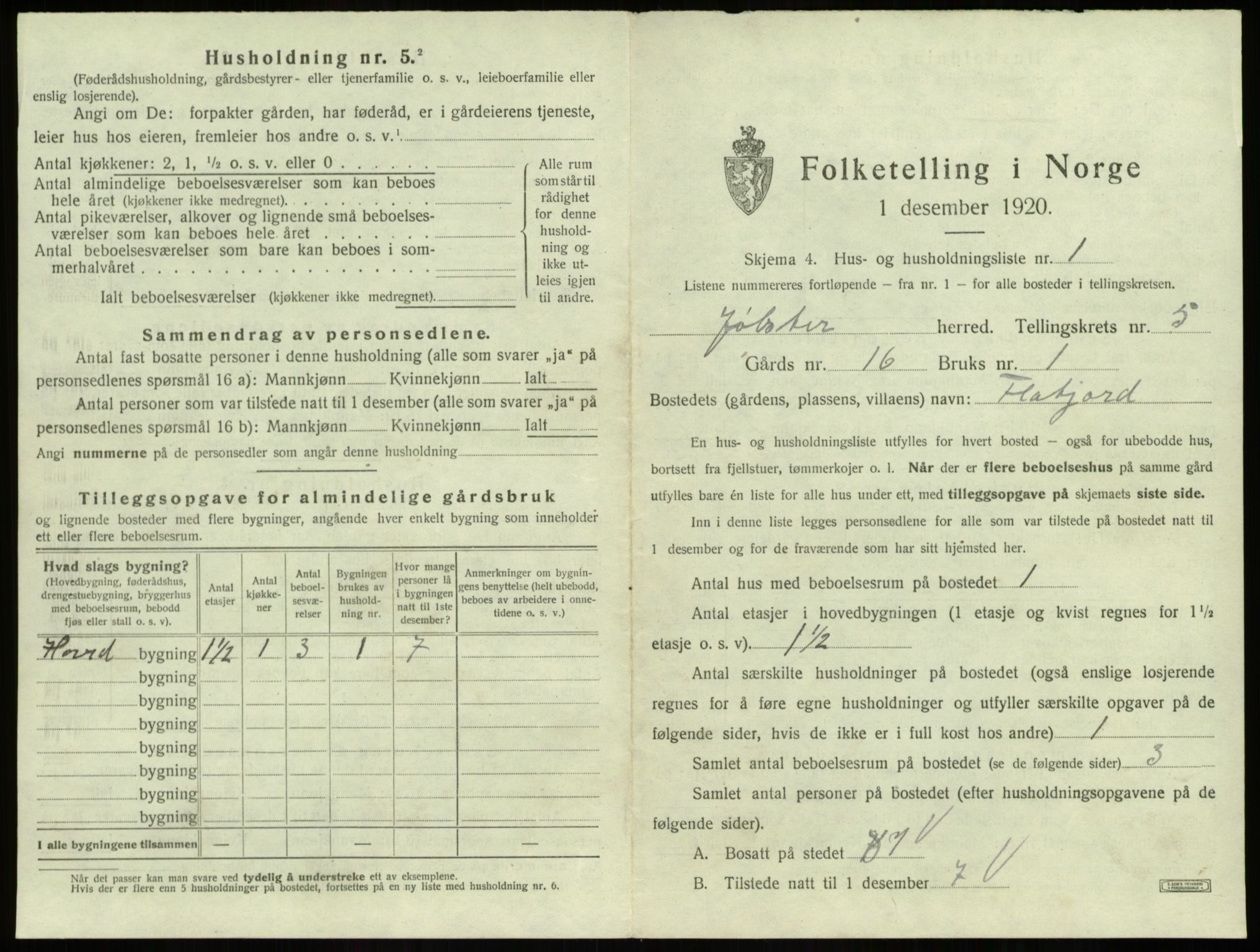 SAB, 1920 census for Jølster, 1920, p. 351