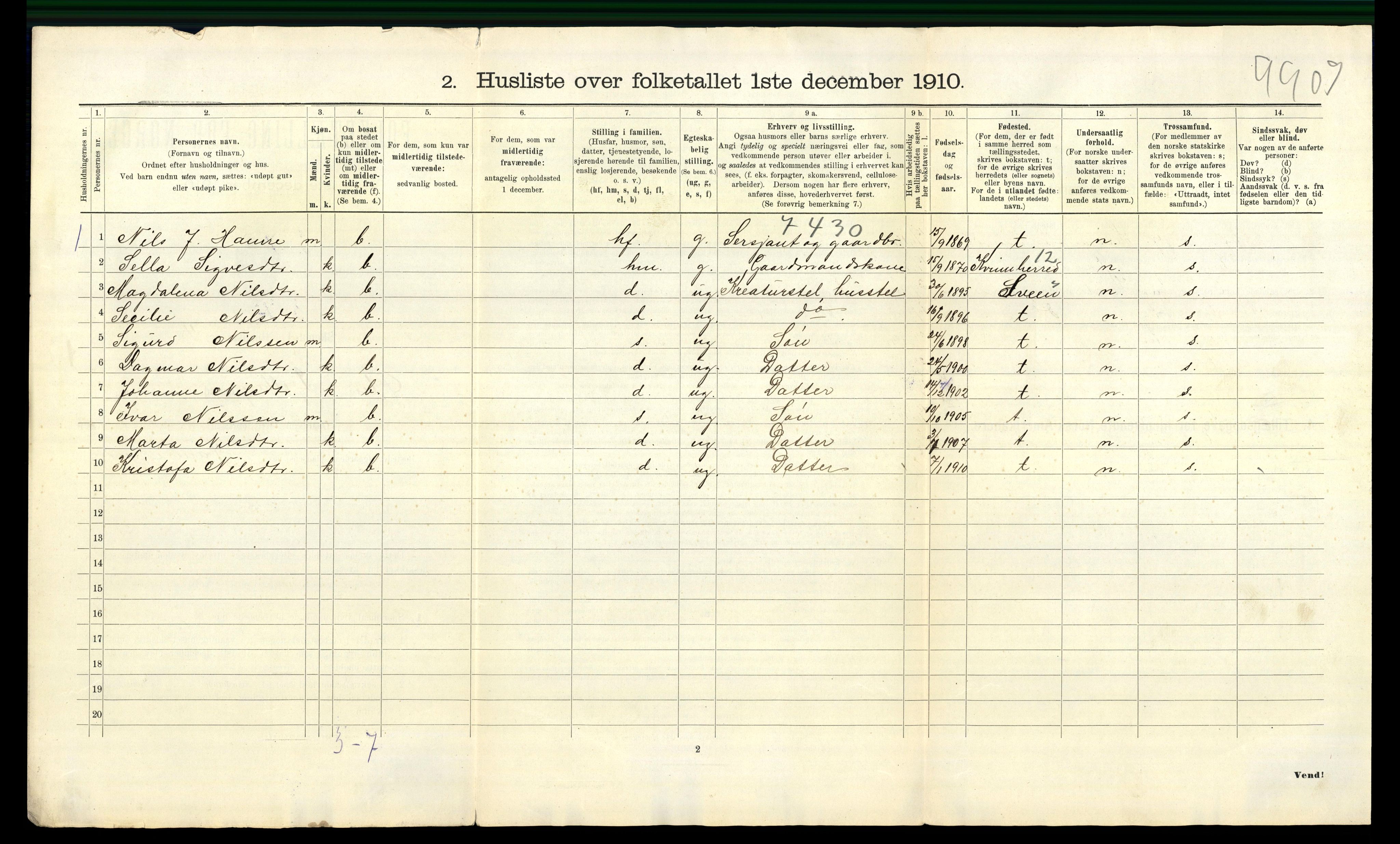 RA, 1910 census for Fjelberg, 1910, p. 50