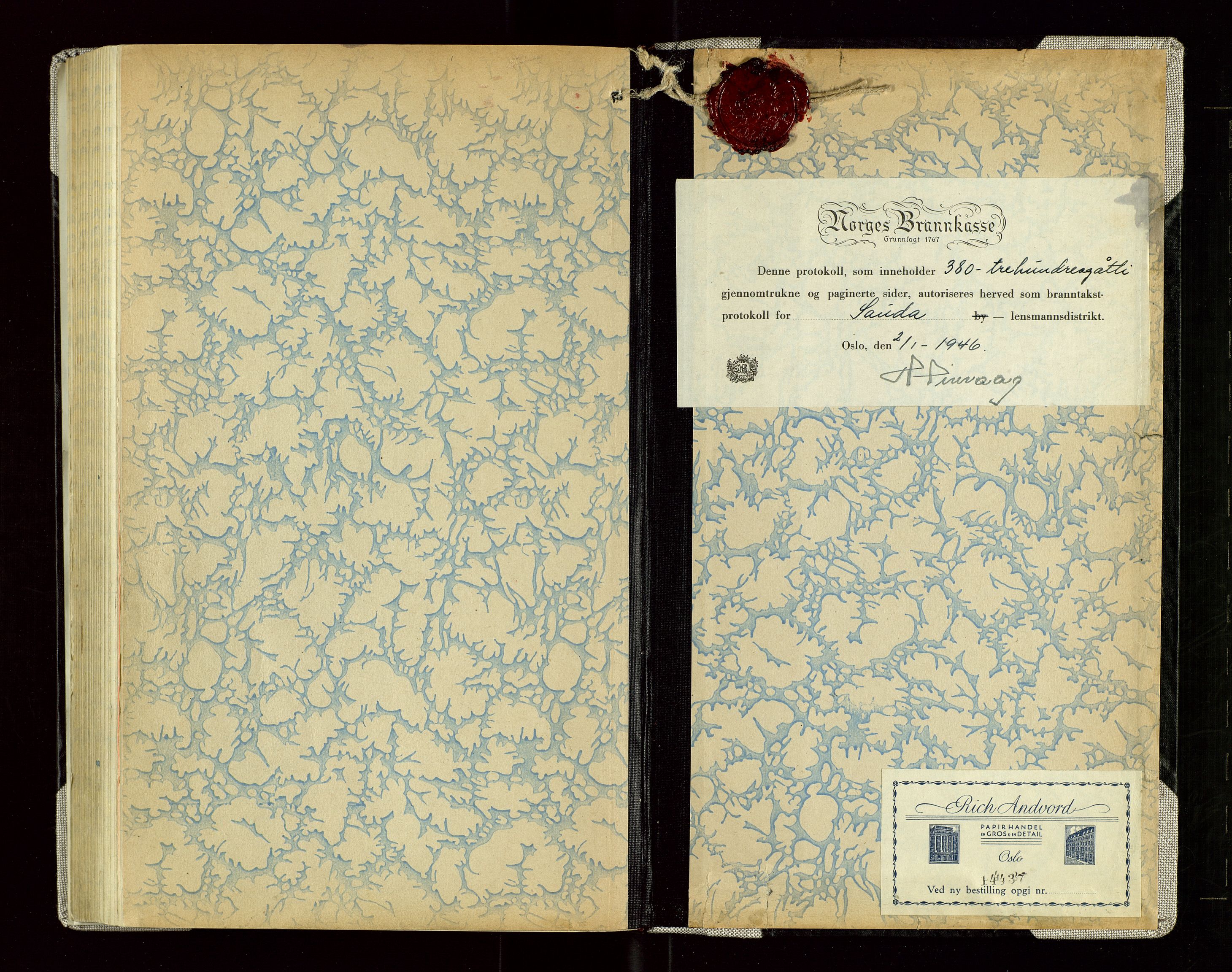 Sauda lensmannskontor, AV/SAST-A-100177/Goa/L0005: "Branntakstprotokoll for Sauda lensmannsdistrikt", 1946-1955