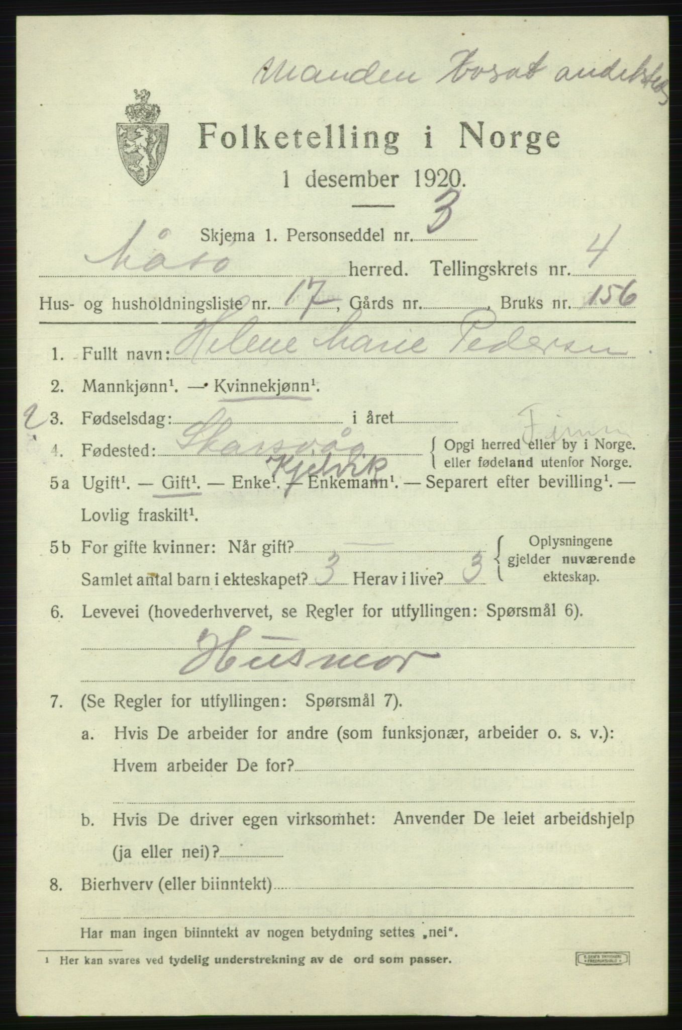 SATØ, 1920 census for Måsøy, 1920, p. 2042