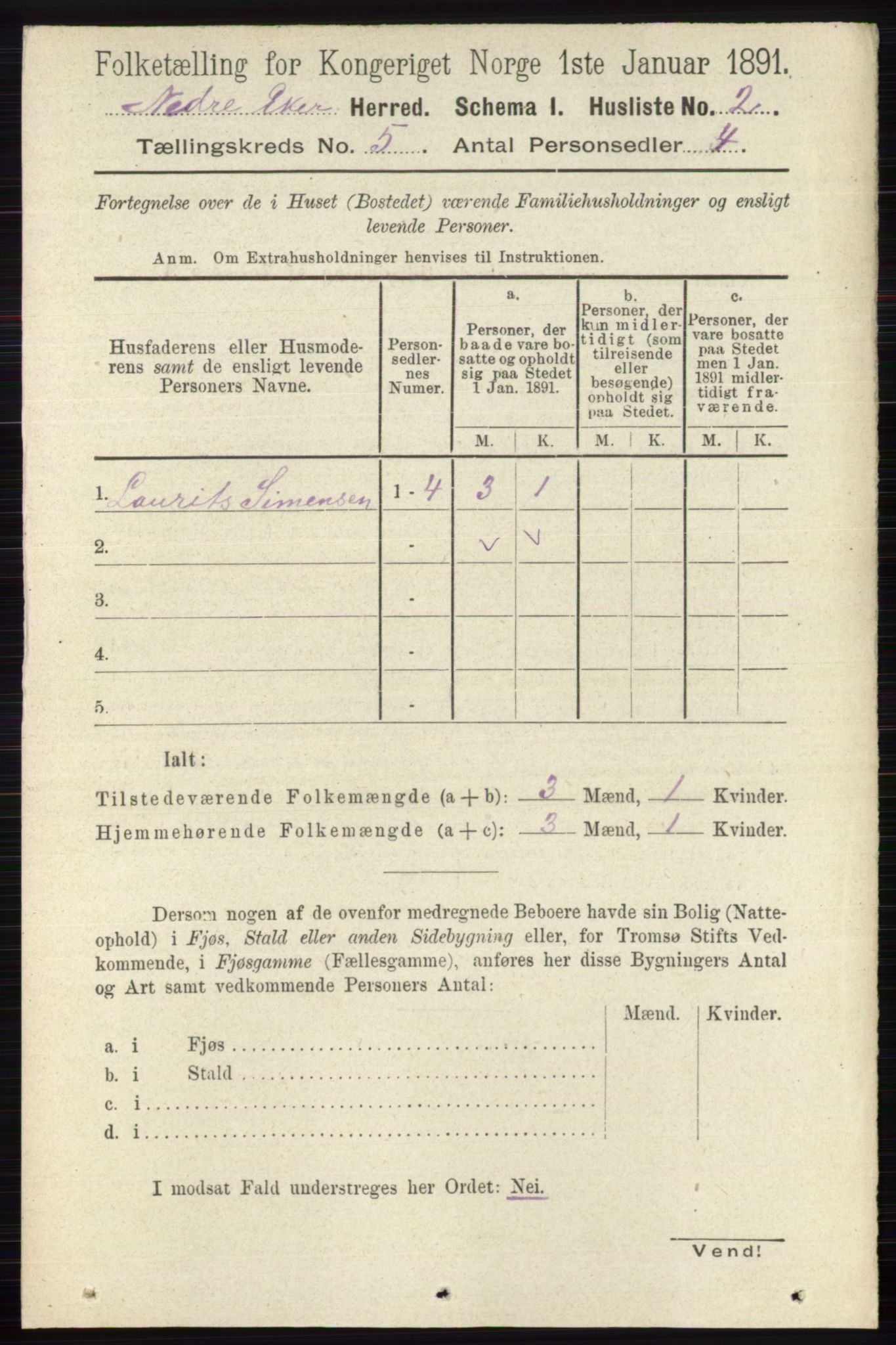 RA, 1891 census for 0625 Nedre Eiker, 1891, p. 2256