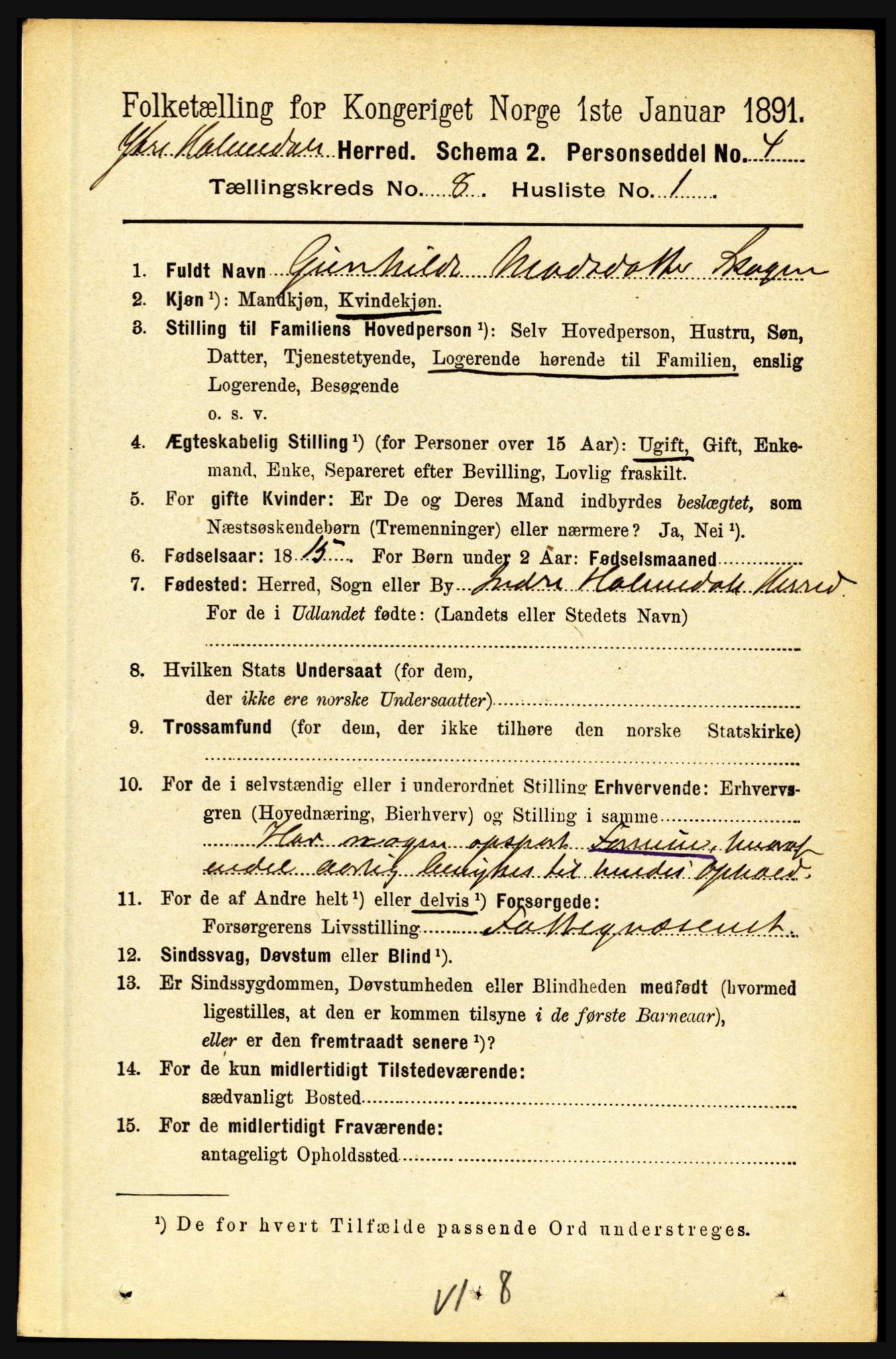 RA, 1891 census for 1429 Ytre Holmedal, 1891, p. 1765