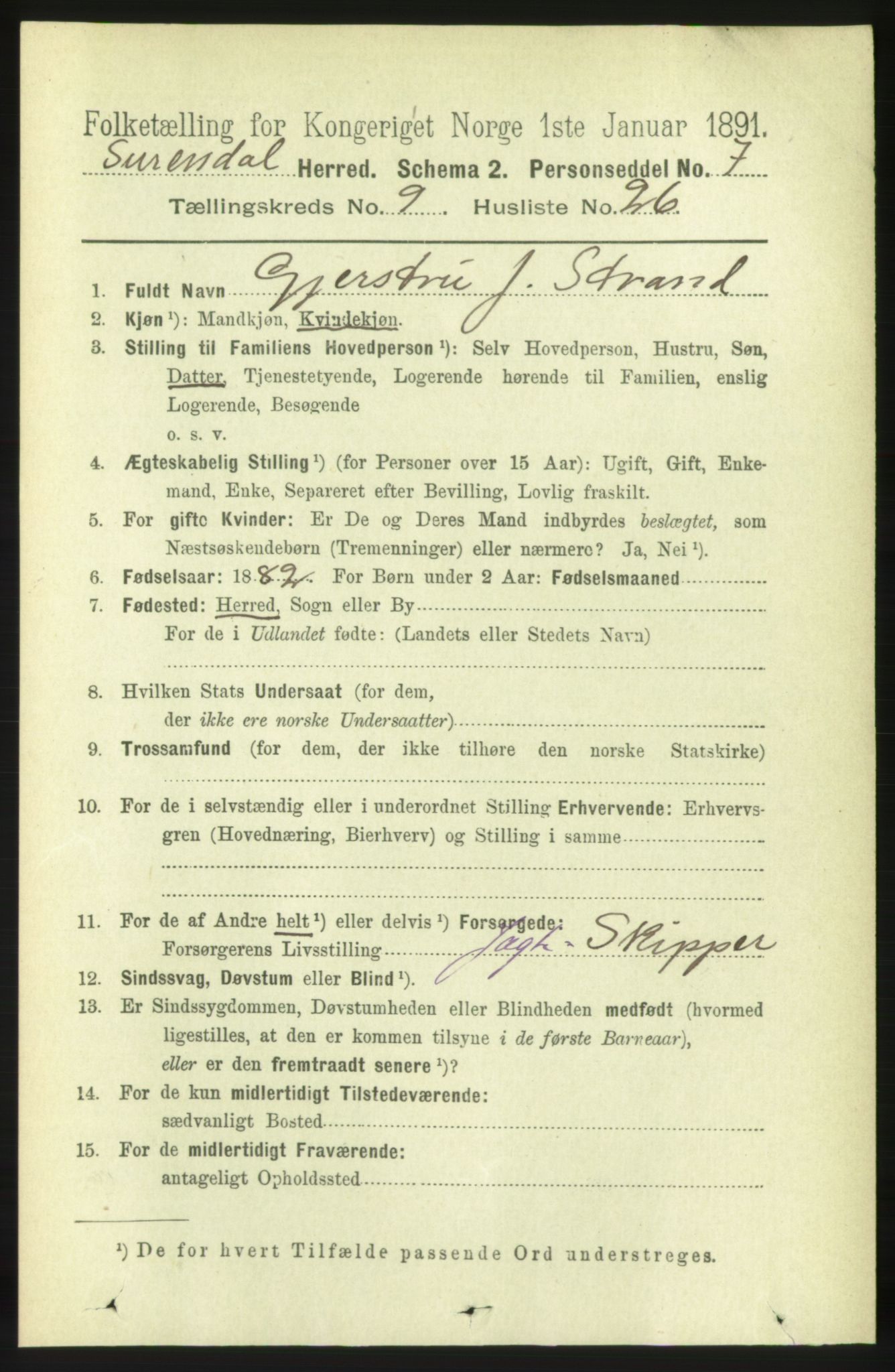 RA, 1891 census for 1566 Surnadal, 1891, p. 2499