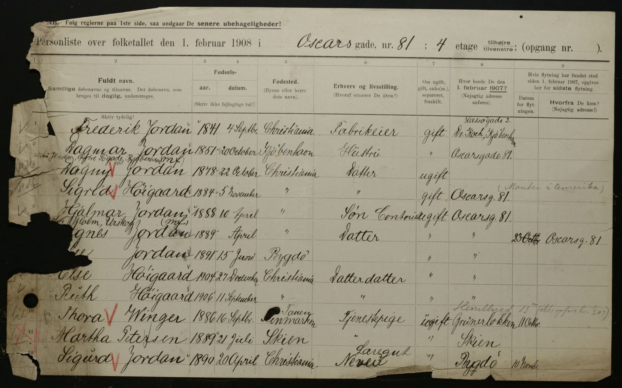 OBA, Municipal Census 1908 for Kristiania, 1908, p. 68876