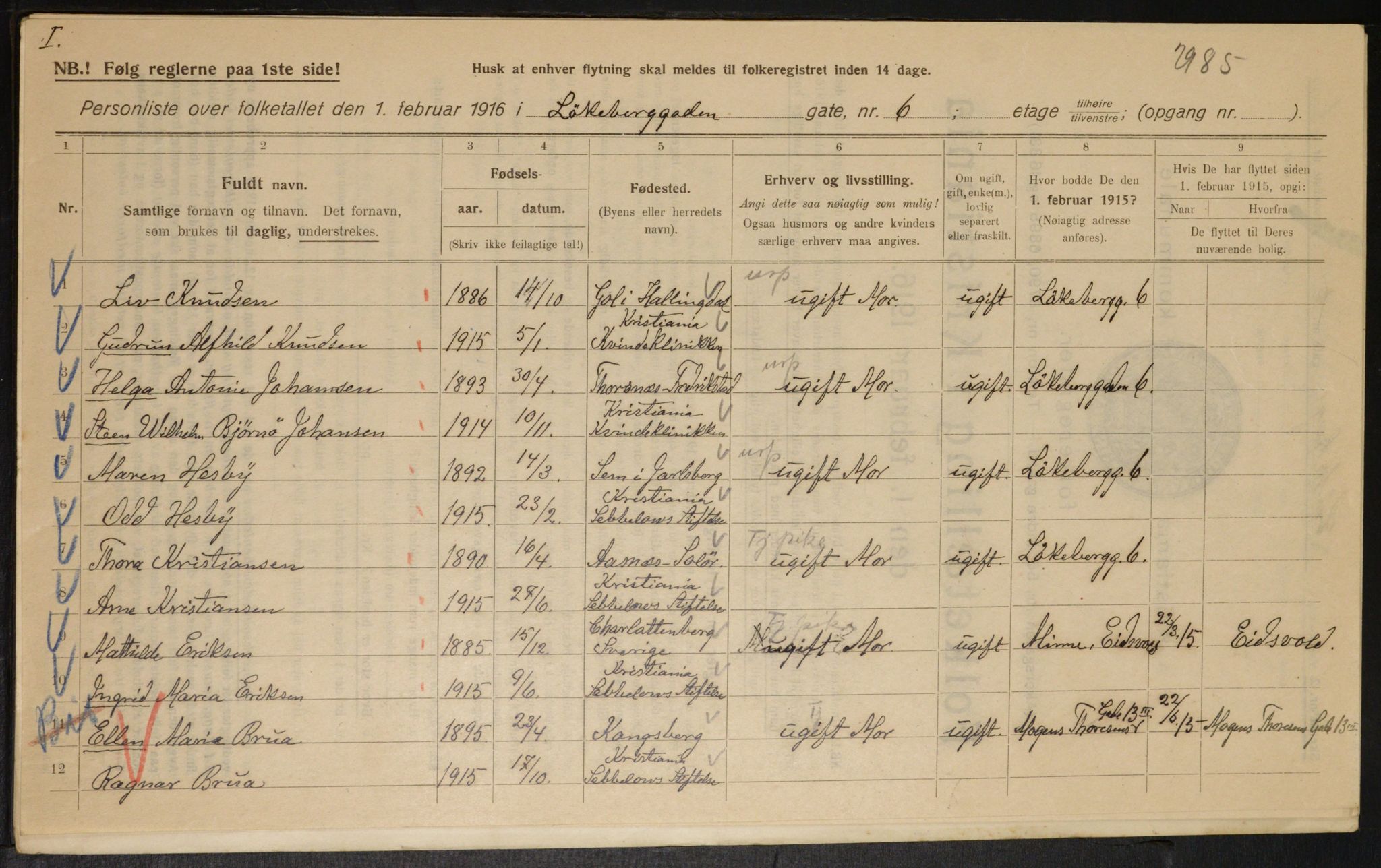 OBA, Municipal Census 1916 for Kristiania, 1916, p. 59898