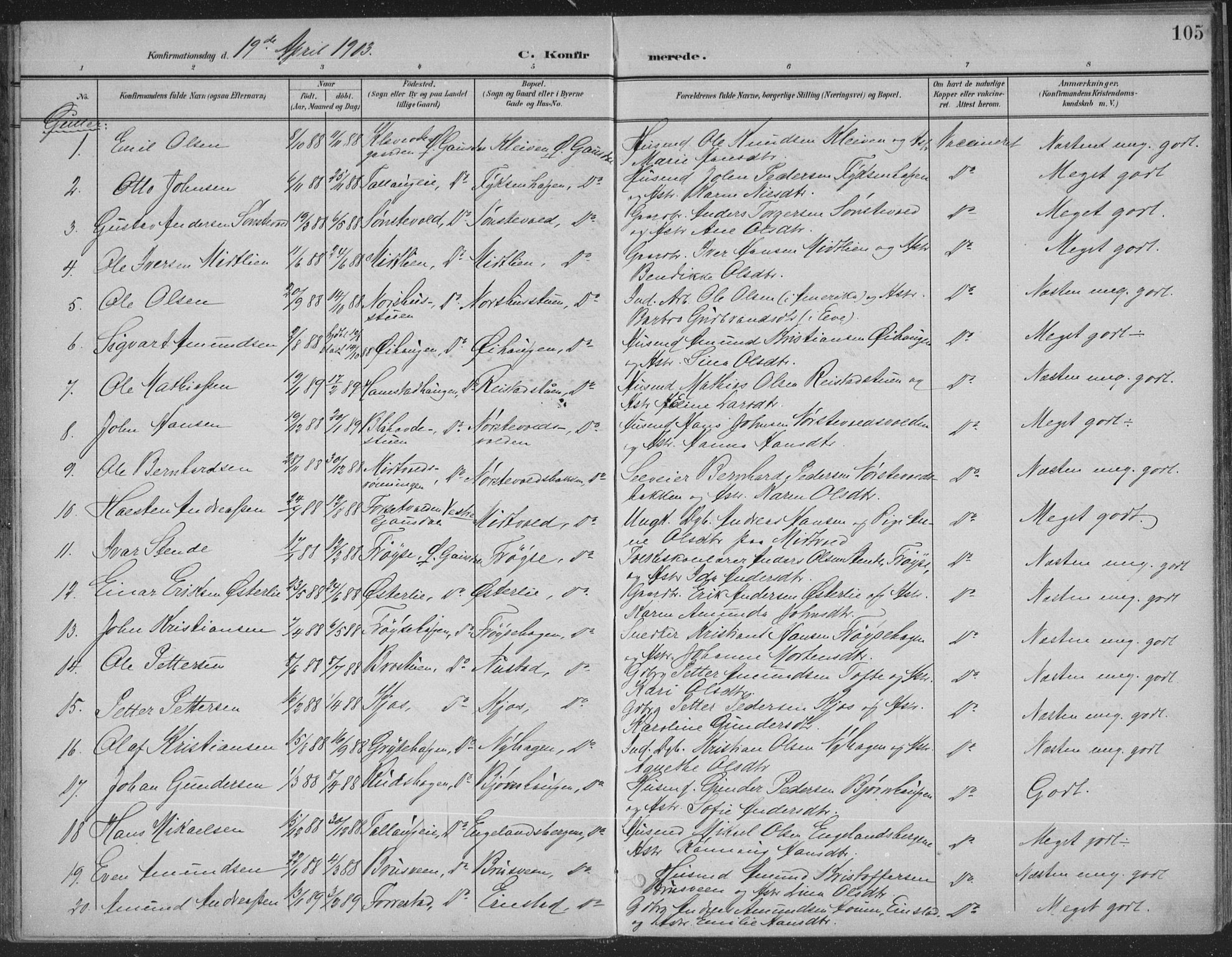 Østre Gausdal prestekontor, SAH/PREST-092/H/Ha/Haa/L0004: Parish register (official) no. 4, 1898-1914, p. 105