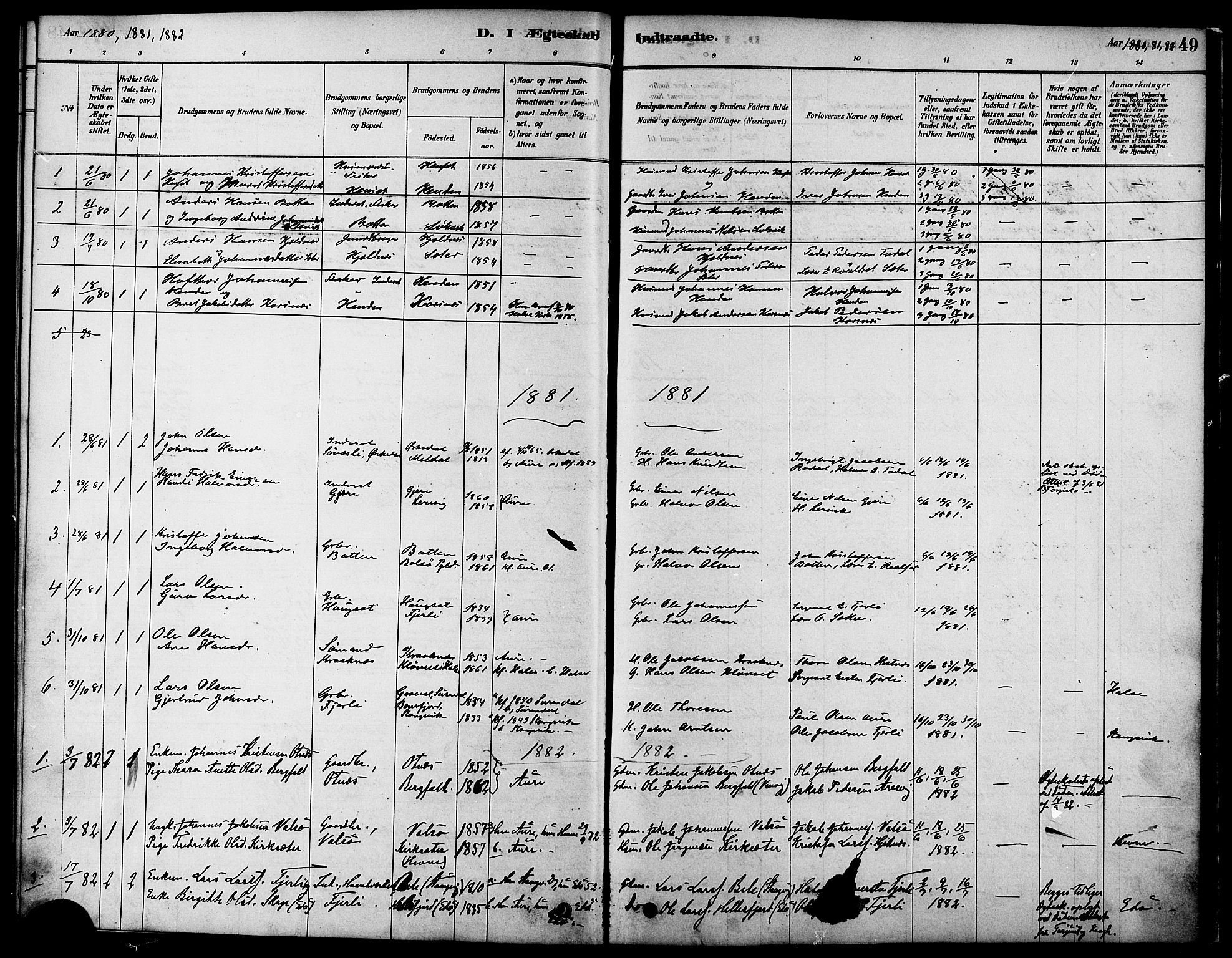 Ministerialprotokoller, klokkerbøker og fødselsregistre - Møre og Romsdal, AV/SAT-A-1454/580/L0924: Parish register (official) no. 580A01, 1878-1887, p. 49