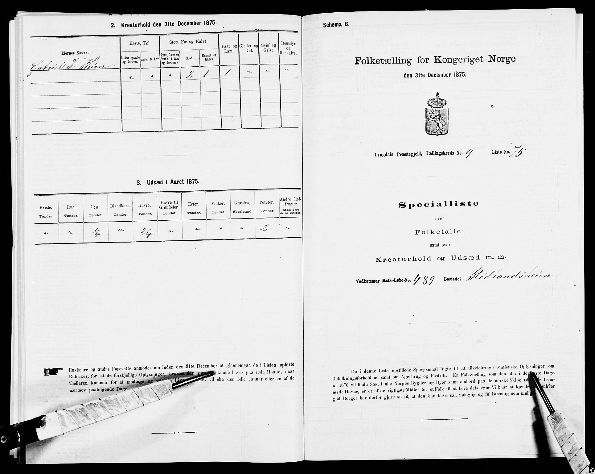 SAK, 1875 census for 1032P Lyngdal, 1875, p. 1513