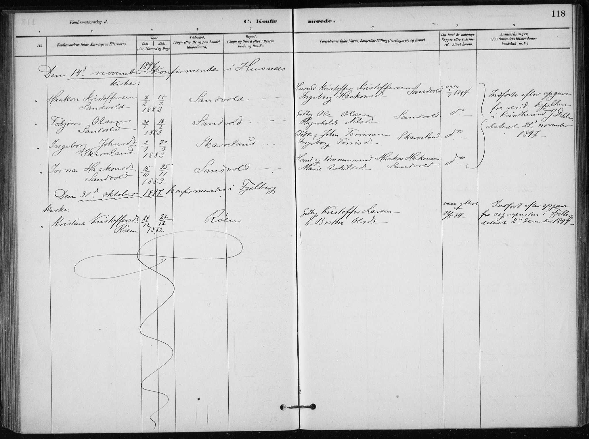 Skånevik sokneprestembete, SAB/A-77801/H/Haa: Parish register (official) no. C  1, 1879-1917, p. 118