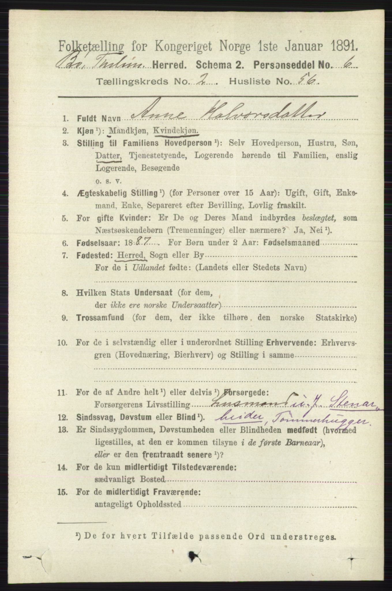 RA, 1891 census for 0821 Bø, 1891, p. 972