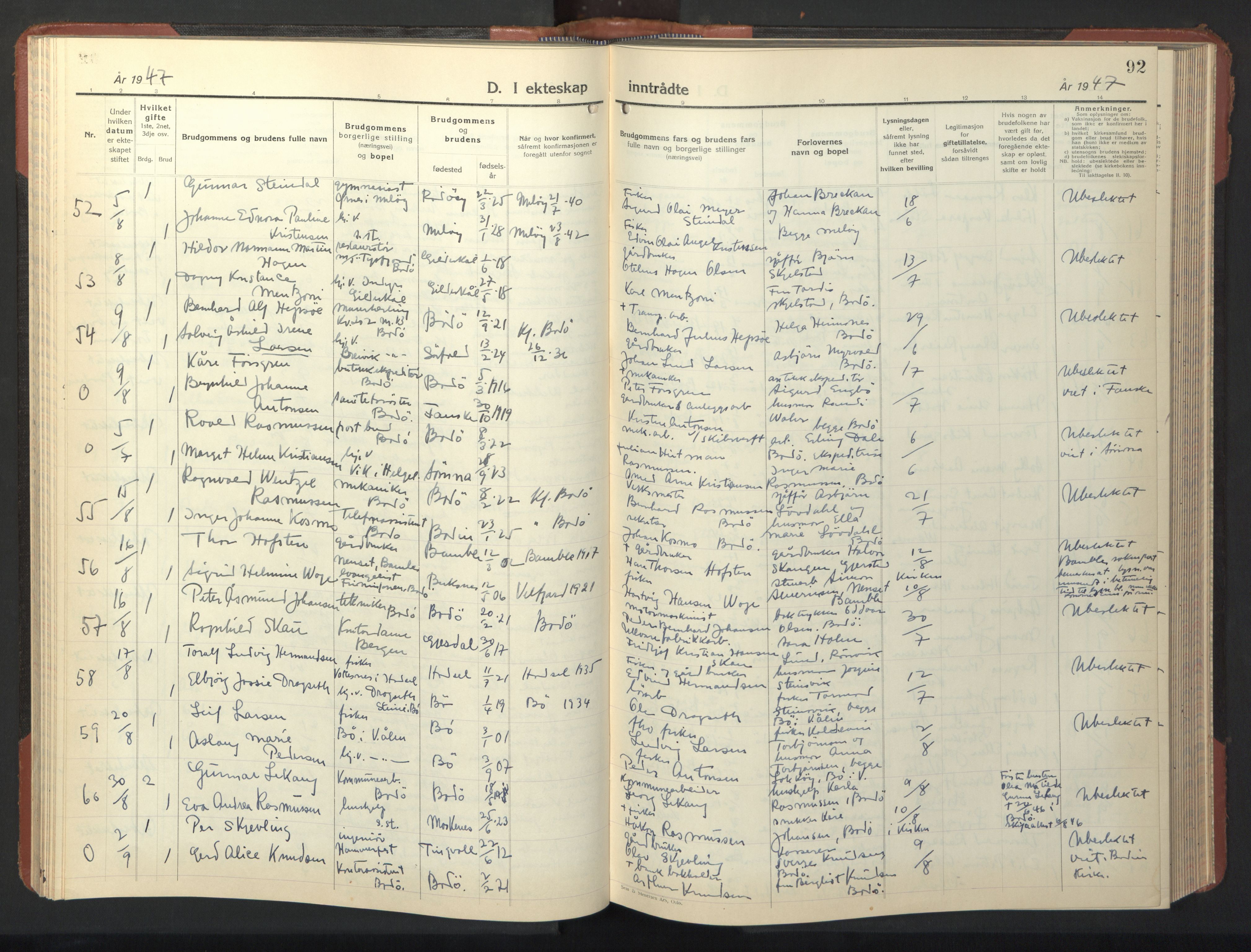 Ministerialprotokoller, klokkerbøker og fødselsregistre - Nordland, SAT/A-1459/801/L0038: Parish register (copy) no. 801C13, 1935-1951, p. 92