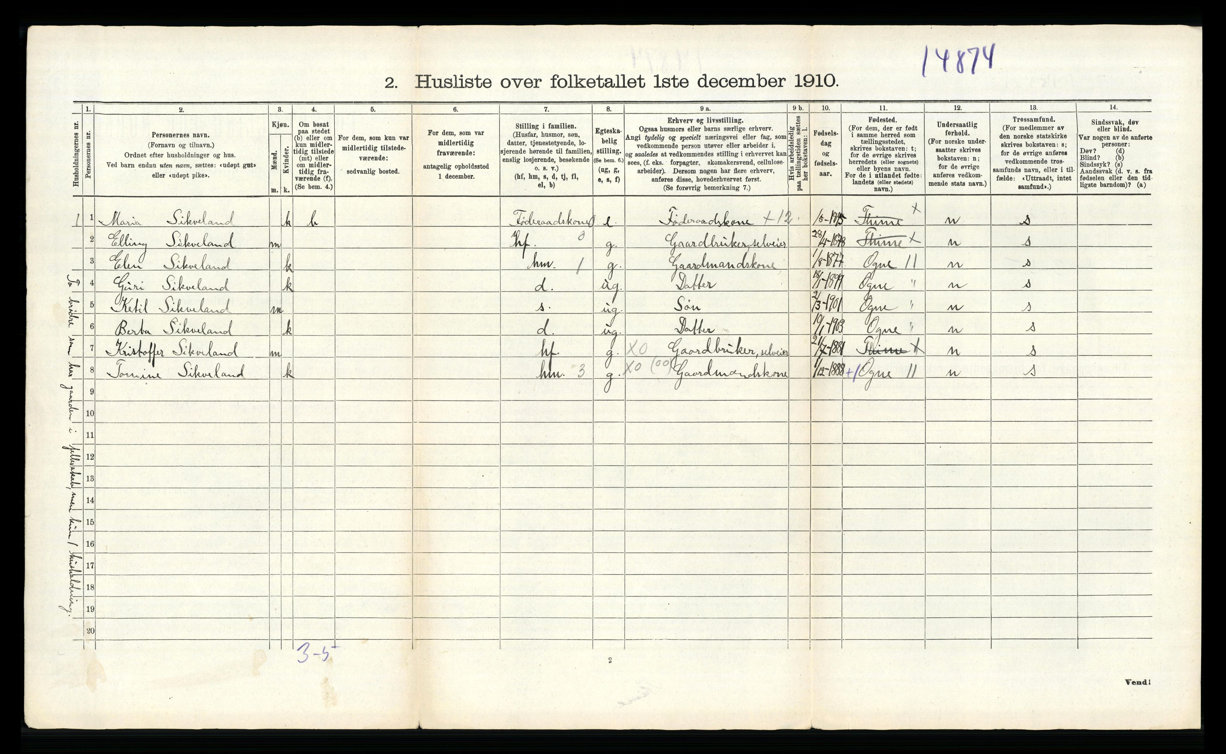 RA, 1910 census for Time, 1910, p. 998