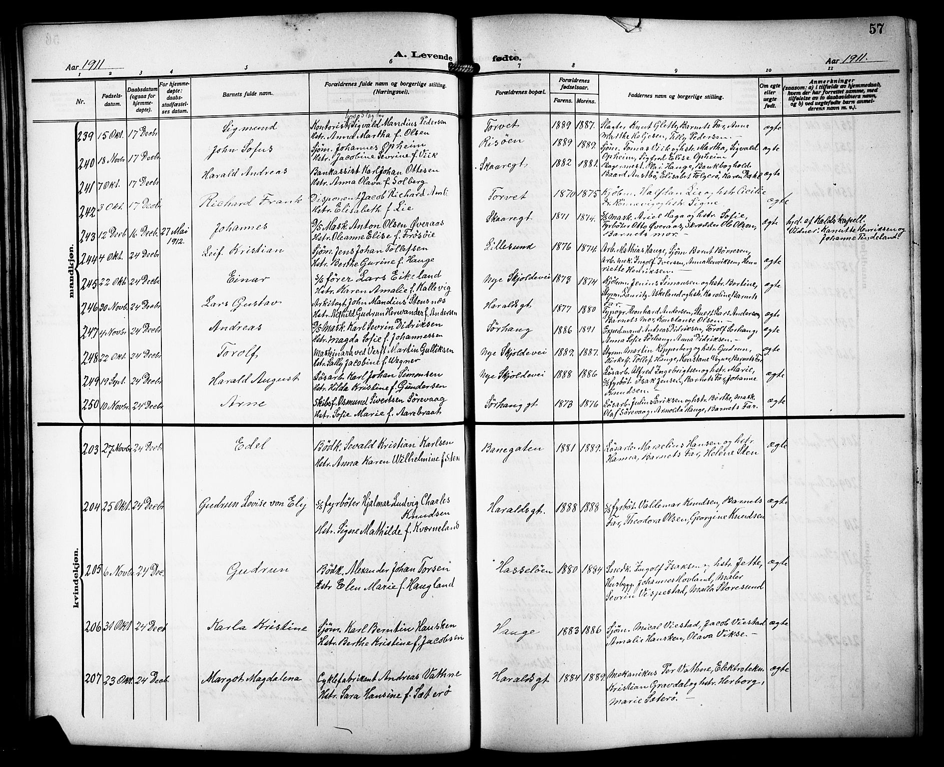 Haugesund sokneprestkontor, AV/SAST-A -101863/H/Ha/Hab/L0007: Parish register (copy) no. B 7, 1909-1920, p. 57