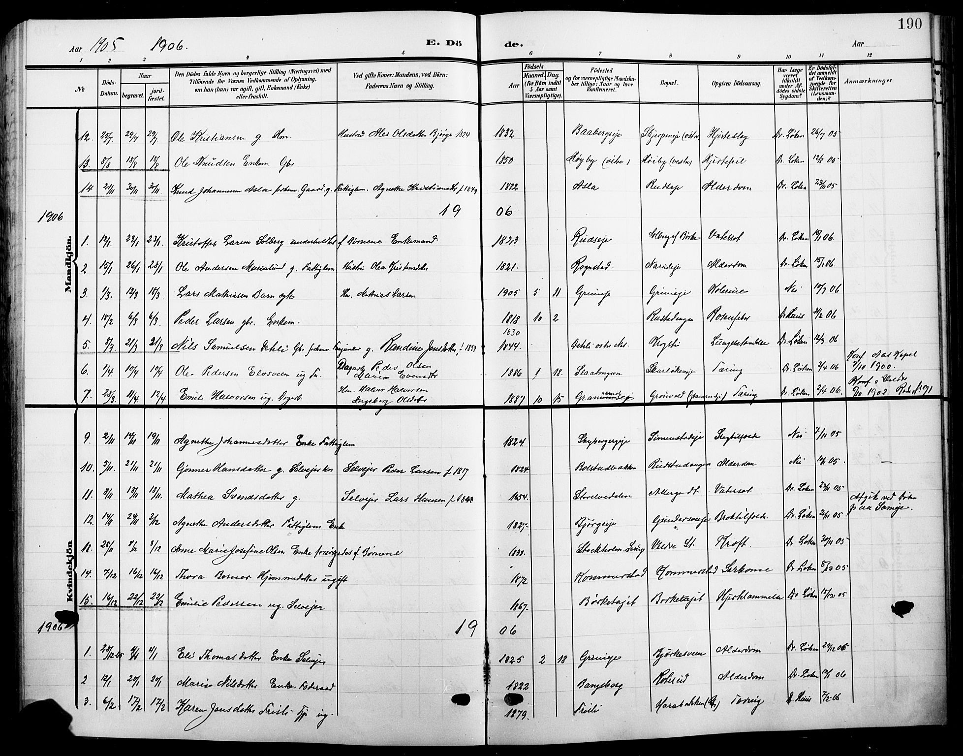 Ringsaker prestekontor, SAH/PREST-014/L/La/L0017: Parish register (copy) no. 17, 1905-1920, p. 190