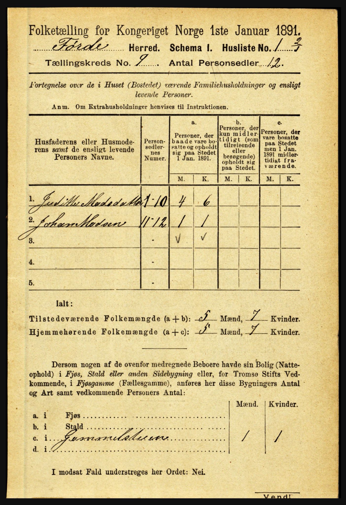 RA, 1891 census for 1432 Førde, 1891, p. 3273