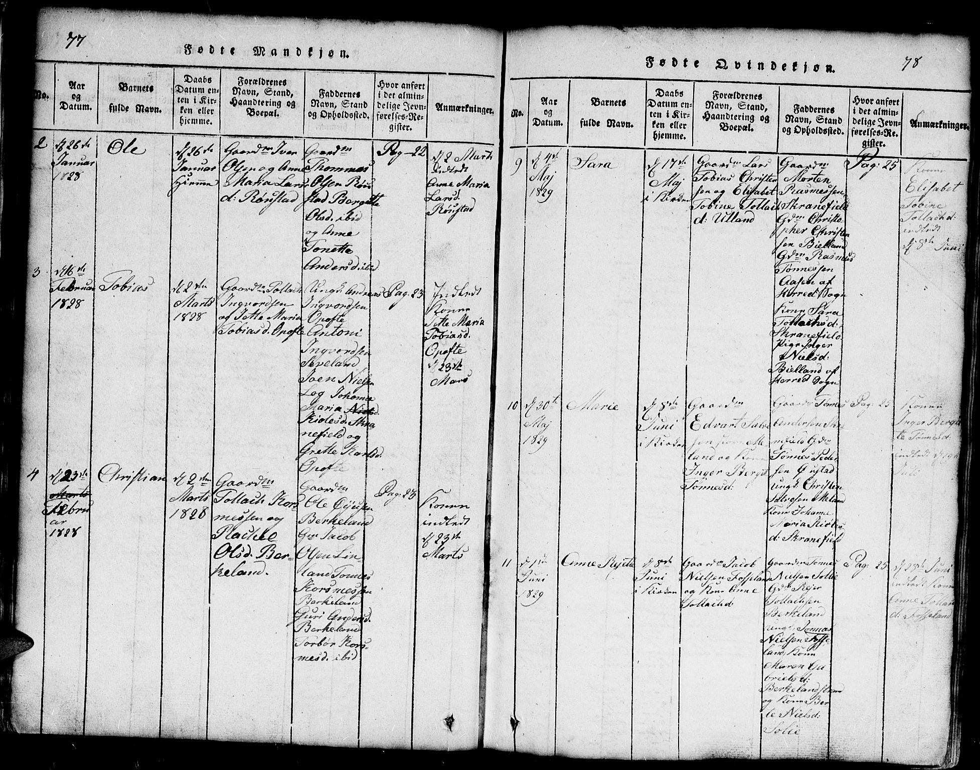 Kvinesdal sokneprestkontor, SAK/1111-0026/F/Fb/Fba/L0001: Parish register (copy) no. B 1, 1815-1839, p. 77-78