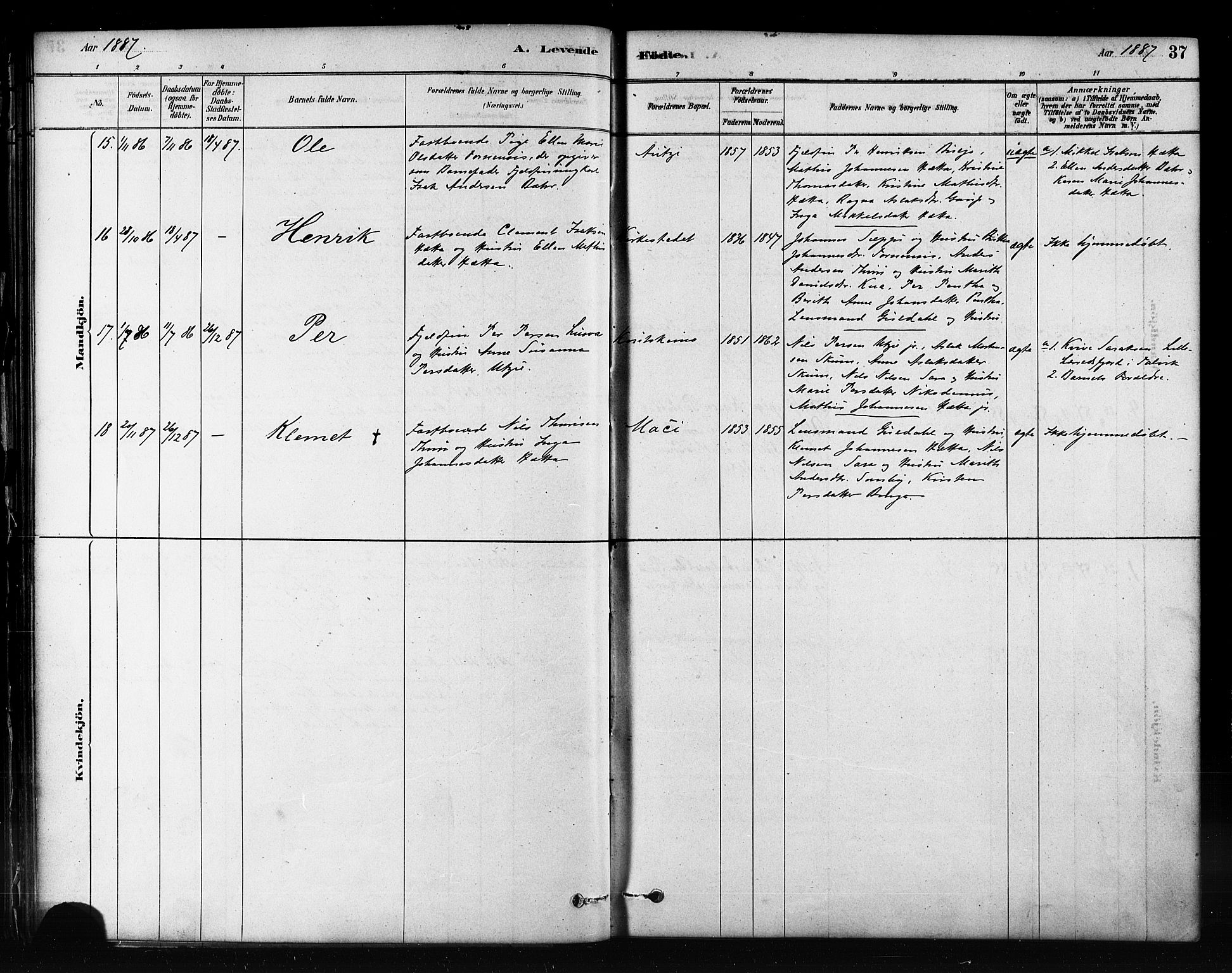 Kautokeino sokneprestembete, AV/SATØ-S-1340/H/Hb/L0002.klokk: Parish register (copy) no. 2, 1877-1896, p. 37