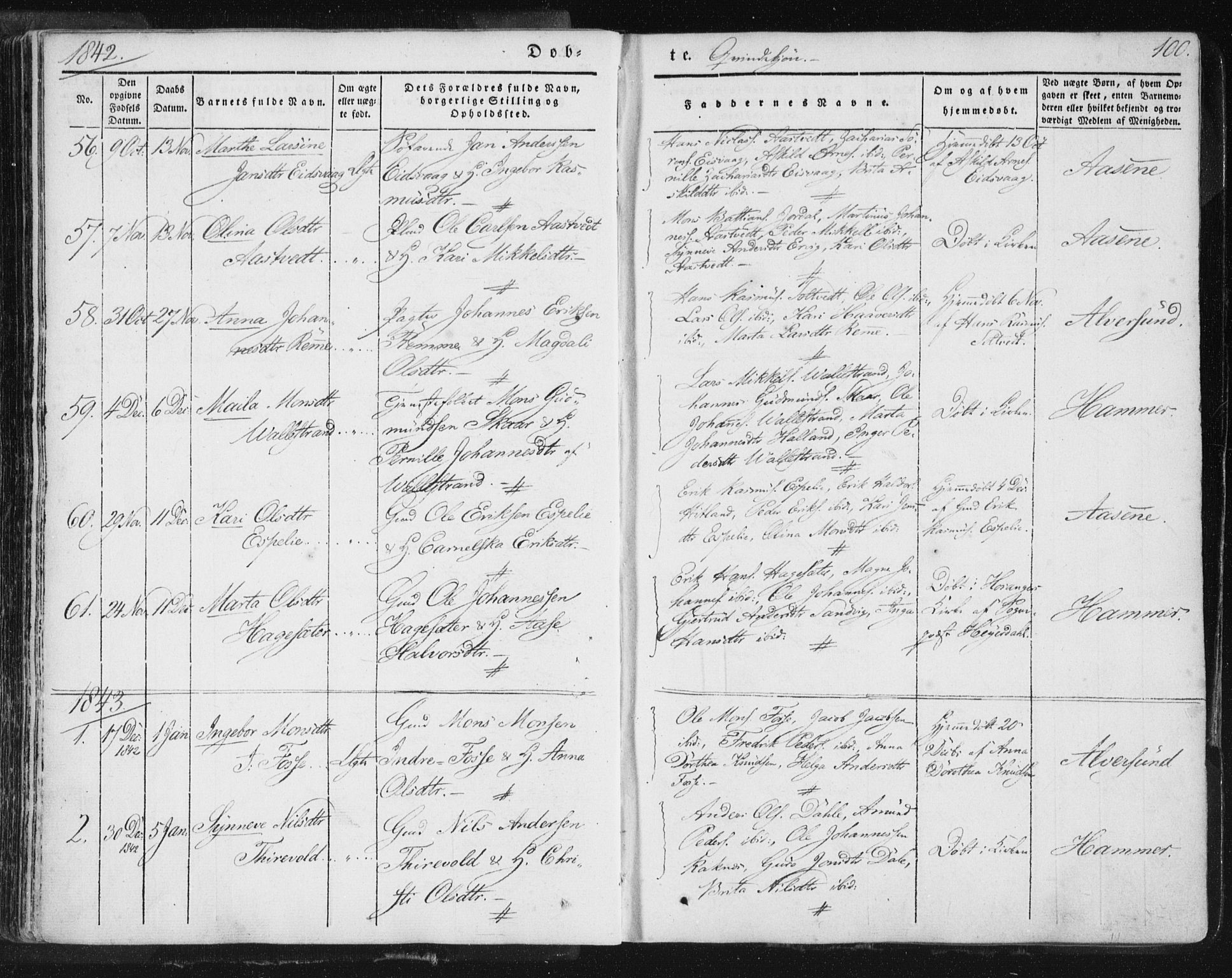 Hamre sokneprestembete, AV/SAB-A-75501/H/Ha/Haa/Haaa/L0012: Parish register (official) no. A 12, 1834-1845, p. 100