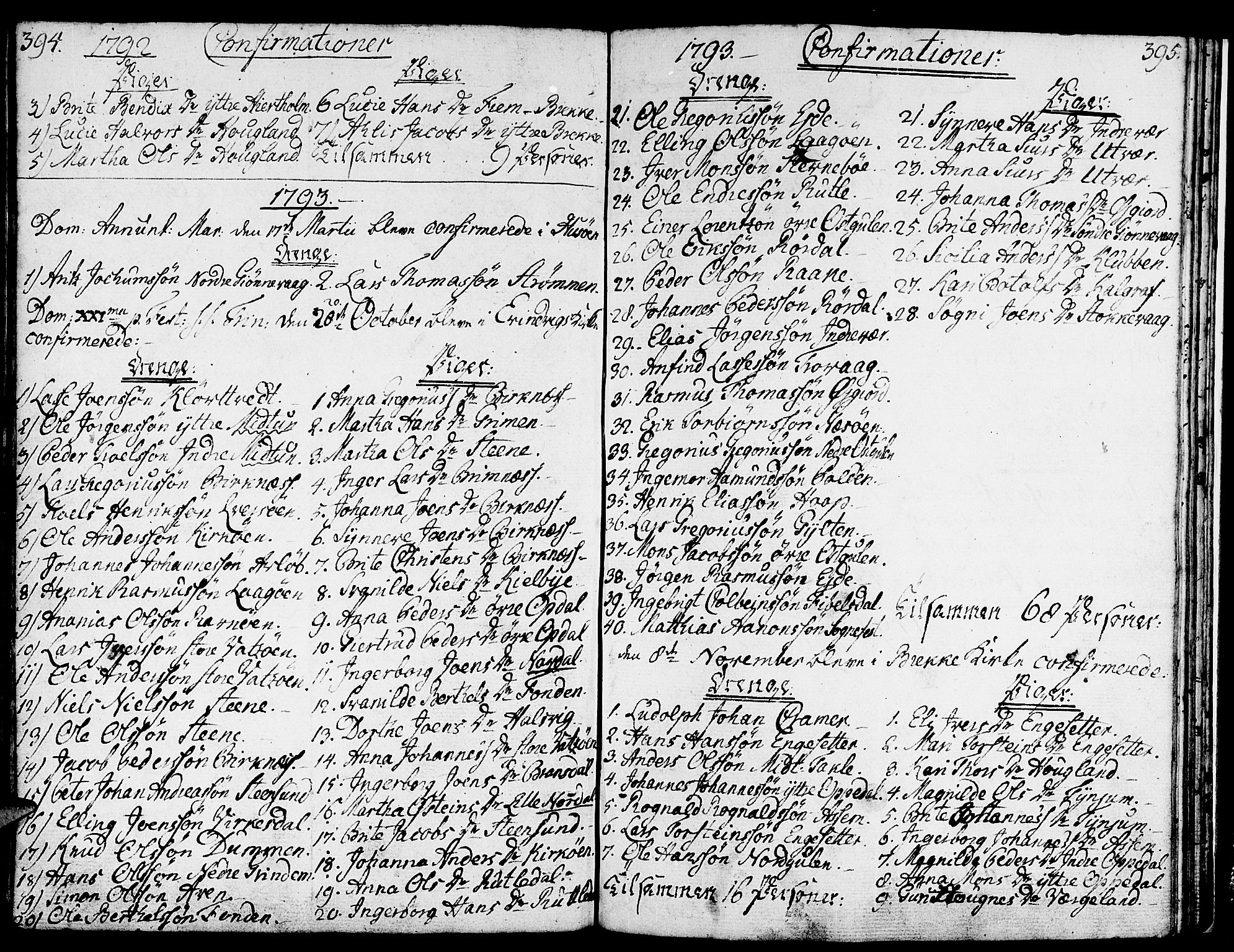 Gulen sokneprestembete, AV/SAB-A-80201/H/Haa/Haaa/L0015: Parish register (official) no. A 15, 1788-1798, p. 394-395