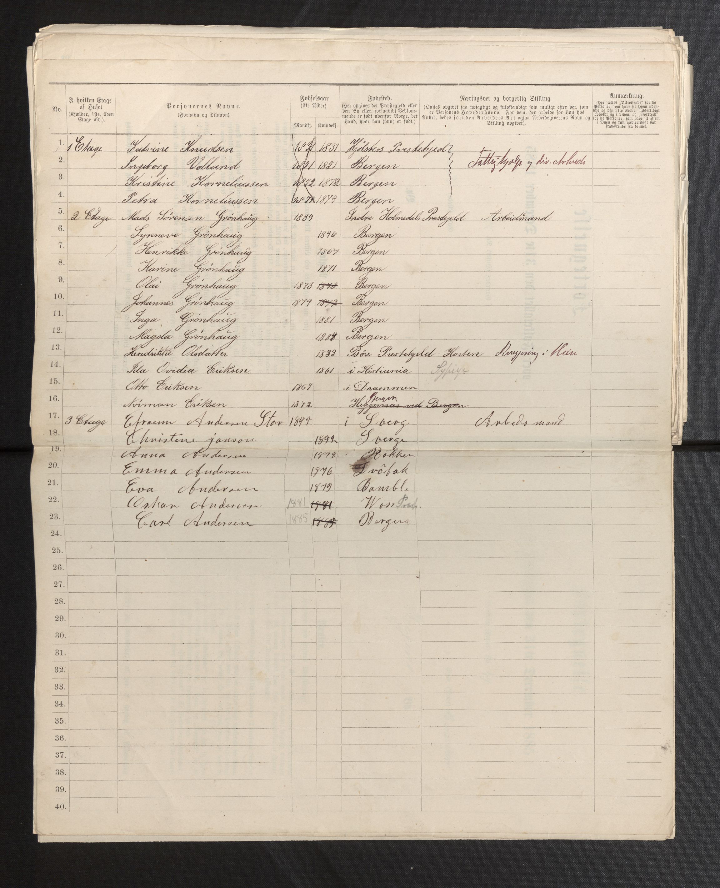 SAB, 1885 census for 1301 Bergen, 1885, p. 409