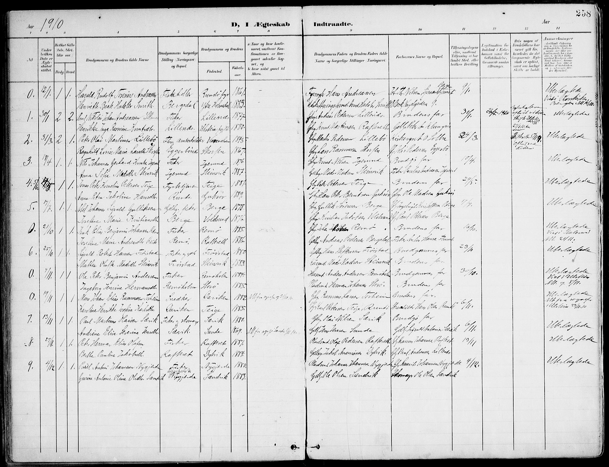 Ministerialprotokoller, klokkerbøker og fødselsregistre - Møre og Romsdal, SAT/A-1454/507/L0075: Parish register (official) no. 507A10, 1901-1920, p. 258