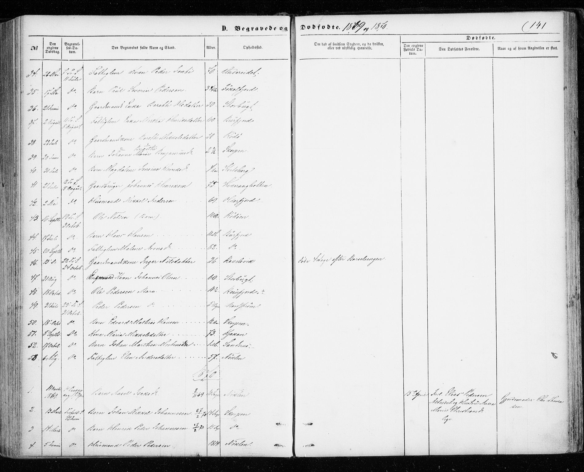 Skjervøy sokneprestkontor, SATØ/S-1300/H/Ha/Haa/L0011kirke: Parish register (official) no. 11, 1861-1877, p. 141