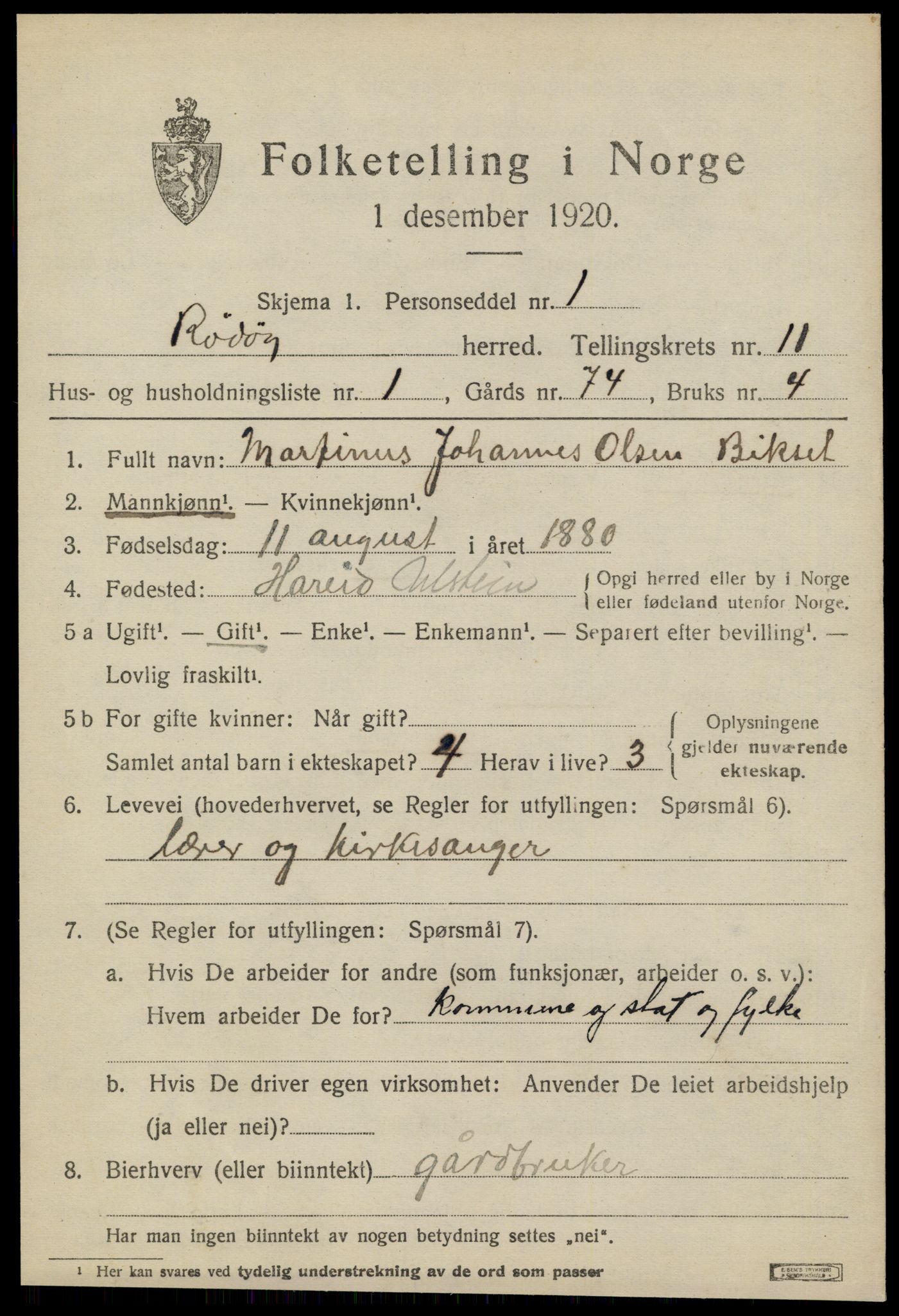 SAT, 1920 census for Rødøy, 1920, p. 5846