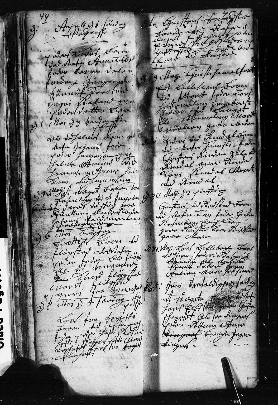 Fåberg prestekontor, AV/SAH-PREST-086/H/Ha/Hab/L0001: Parish register (copy) no. 1, 1727-1767, p. 44-45