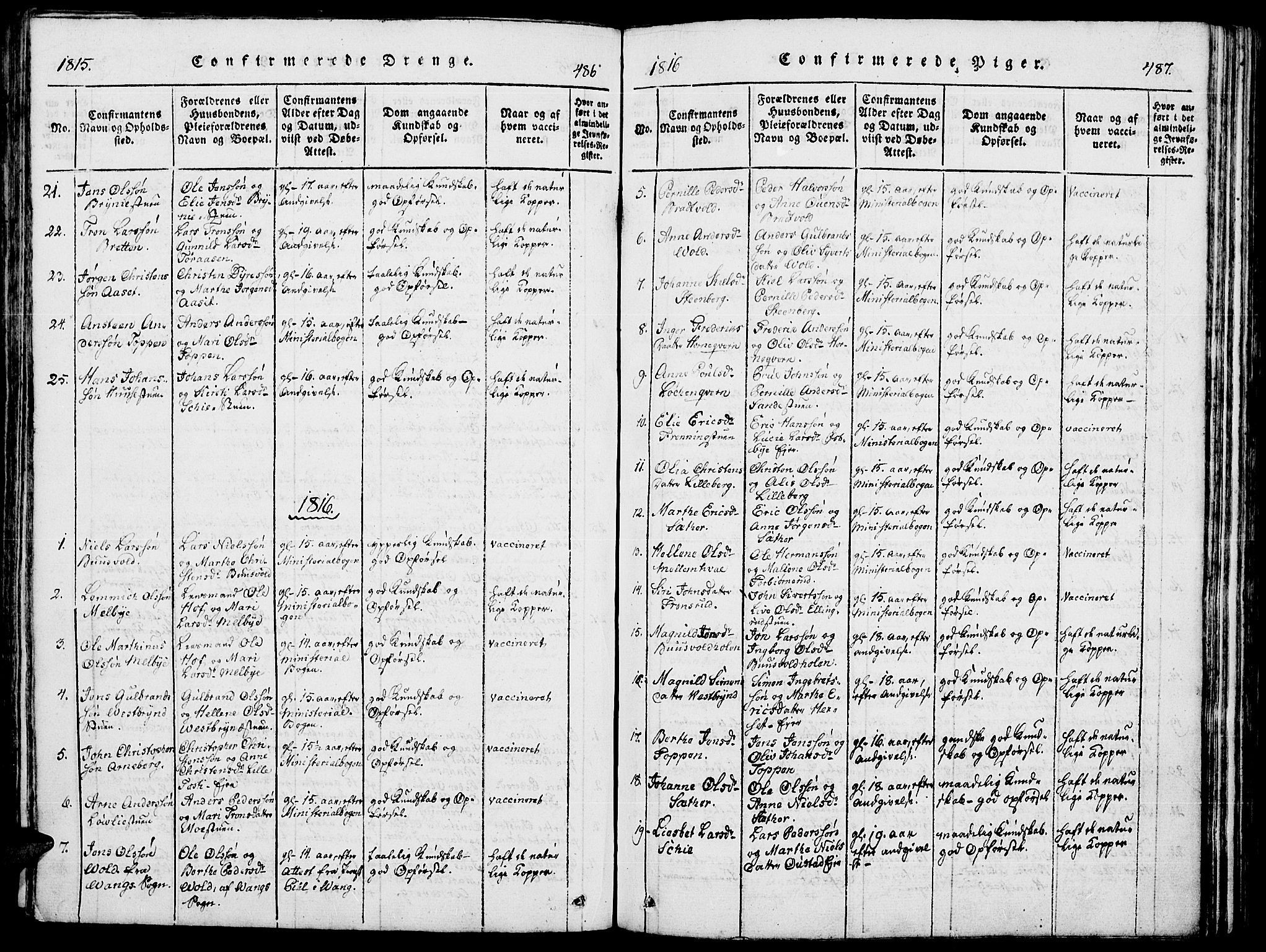 Romedal prestekontor, AV/SAH-PREST-004/K/L0002: Parish register (official) no. 2, 1814-1828, p. 486-487