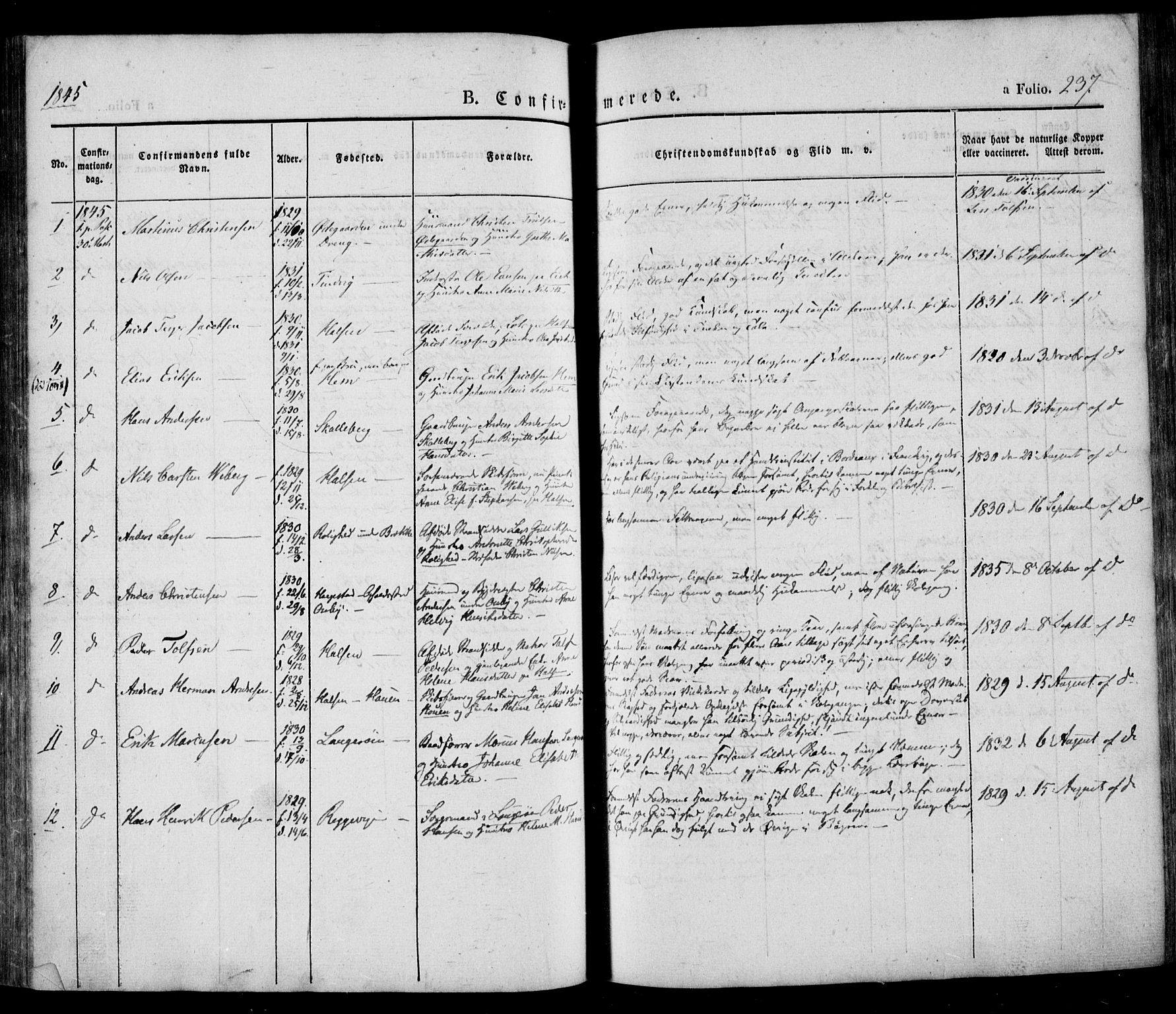 Tjølling kirkebøker, SAKO/A-60/F/Fa/L0006: Parish register (official) no. 6, 1835-1859, p. 237