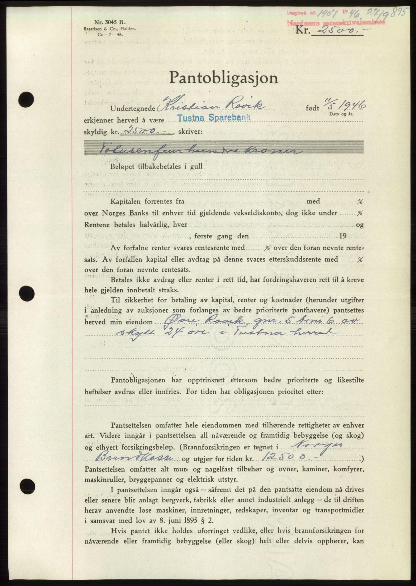 Nordmøre sorenskriveri, AV/SAT-A-4132/1/2/2Ca: Mortgage book no. B94, 1946-1946, Diary no: : 1907/1946