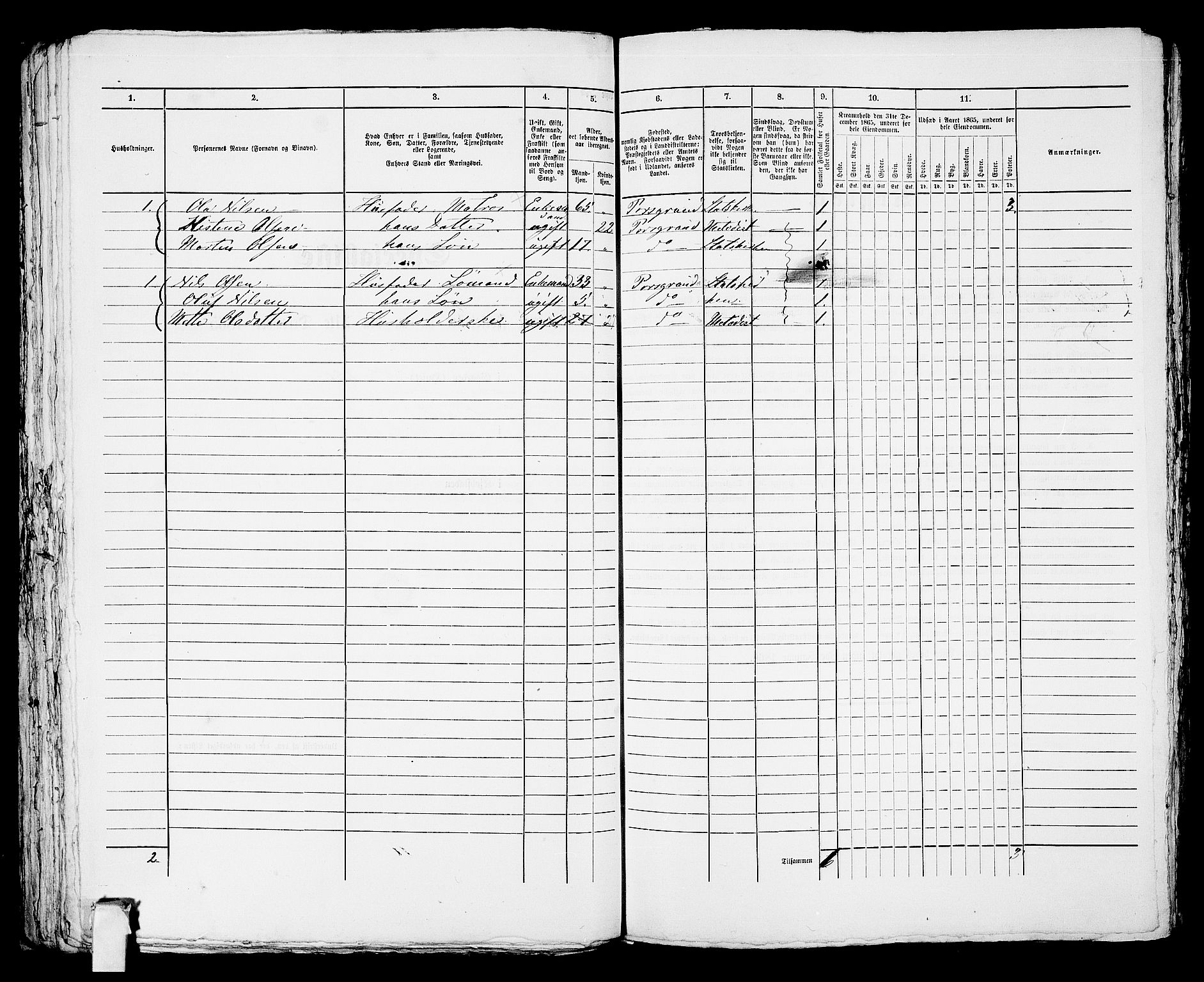 RA, 1865 census for Porsgrunn, 1865, p. 535