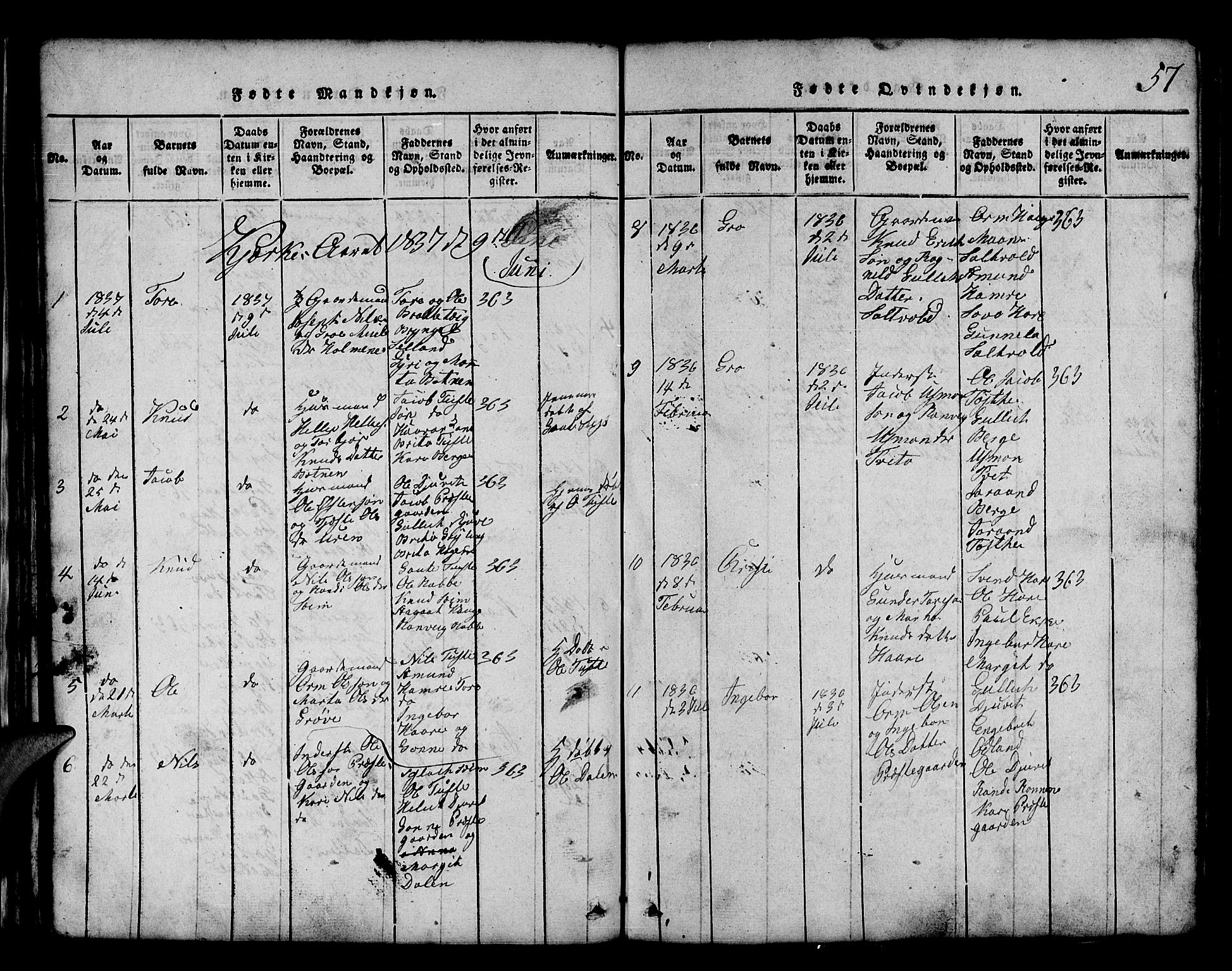 Røldal sokneprestembete, SAB/A-100247: Parish register (copy) no. A 1, 1817-1860, p. 57