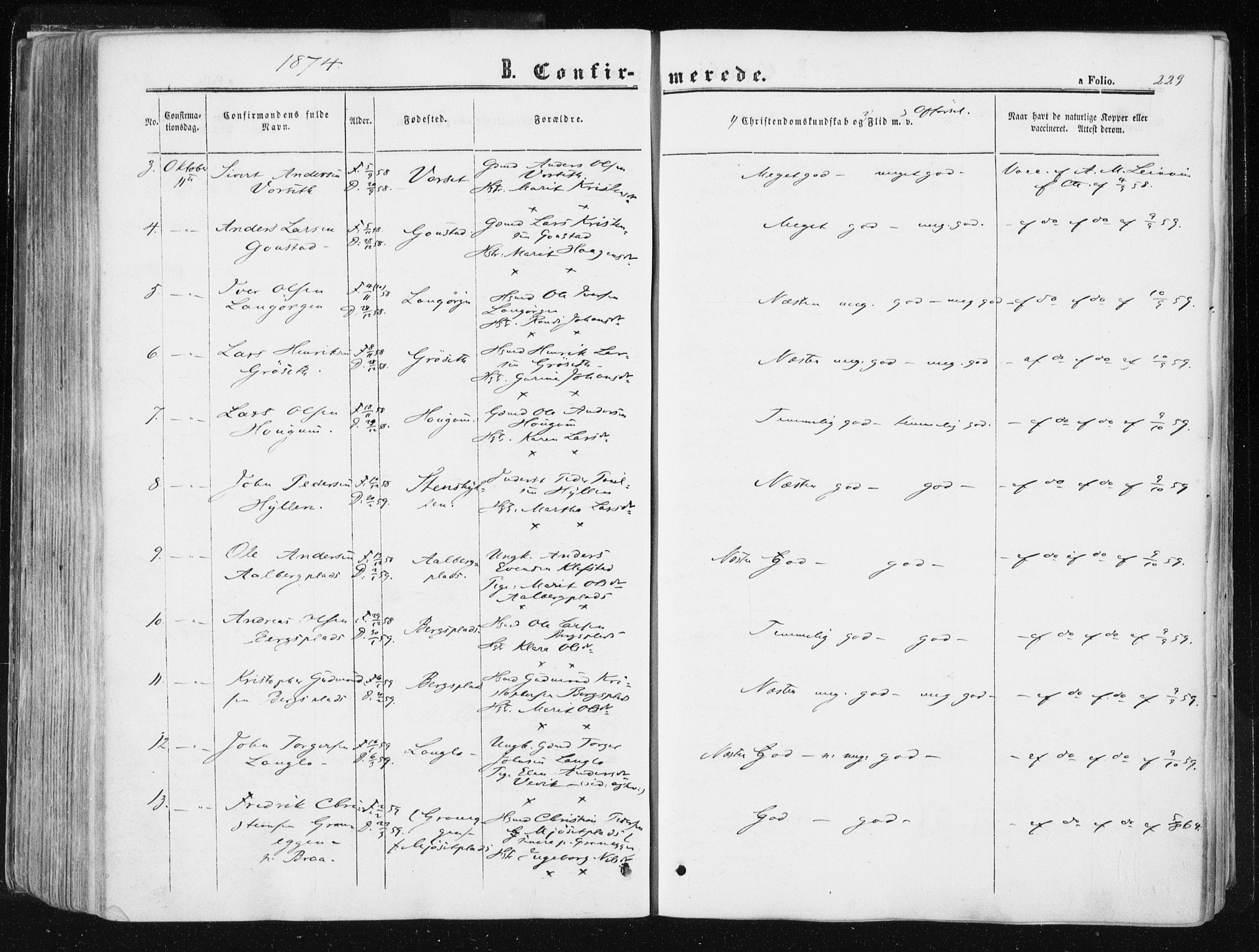 Ministerialprotokoller, klokkerbøker og fødselsregistre - Sør-Trøndelag, SAT/A-1456/612/L0377: Parish register (official) no. 612A09, 1859-1877, p. 229