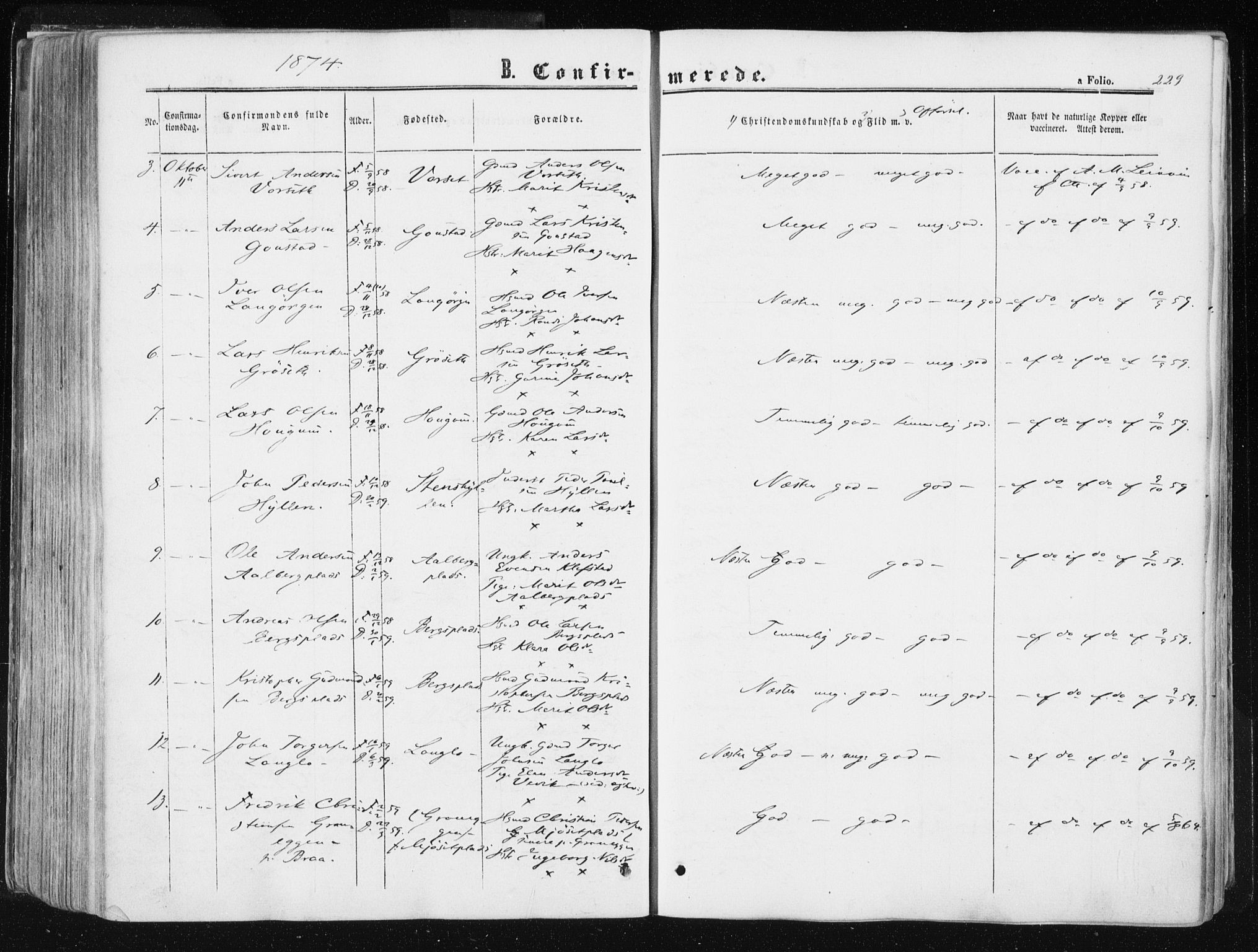 Ministerialprotokoller, klokkerbøker og fødselsregistre - Sør-Trøndelag, AV/SAT-A-1456/612/L0377: Parish register (official) no. 612A09, 1859-1877, p. 229