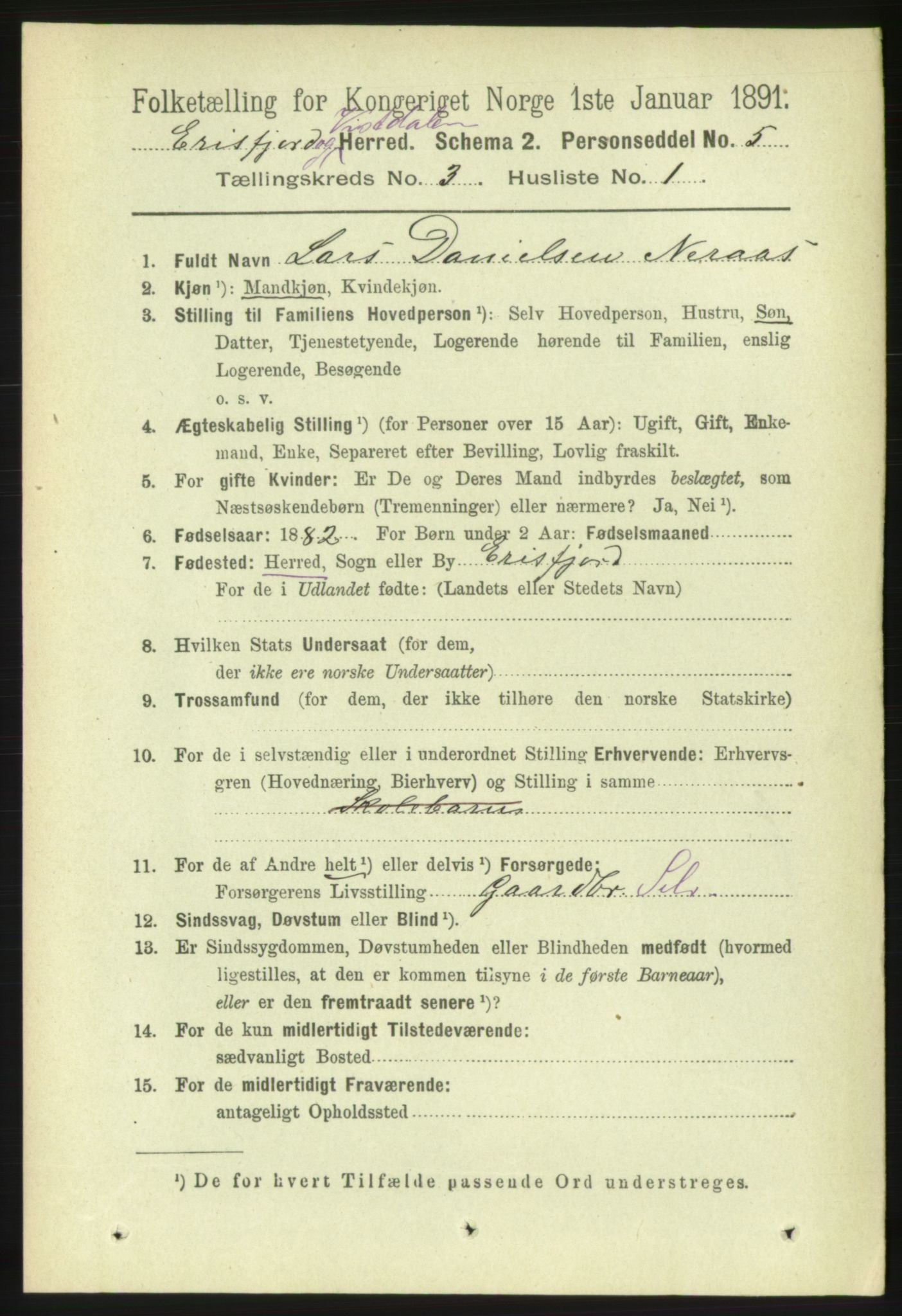 RA, 1891 census for 1542 Eresfjord og Vistdal, 1891, p. 631