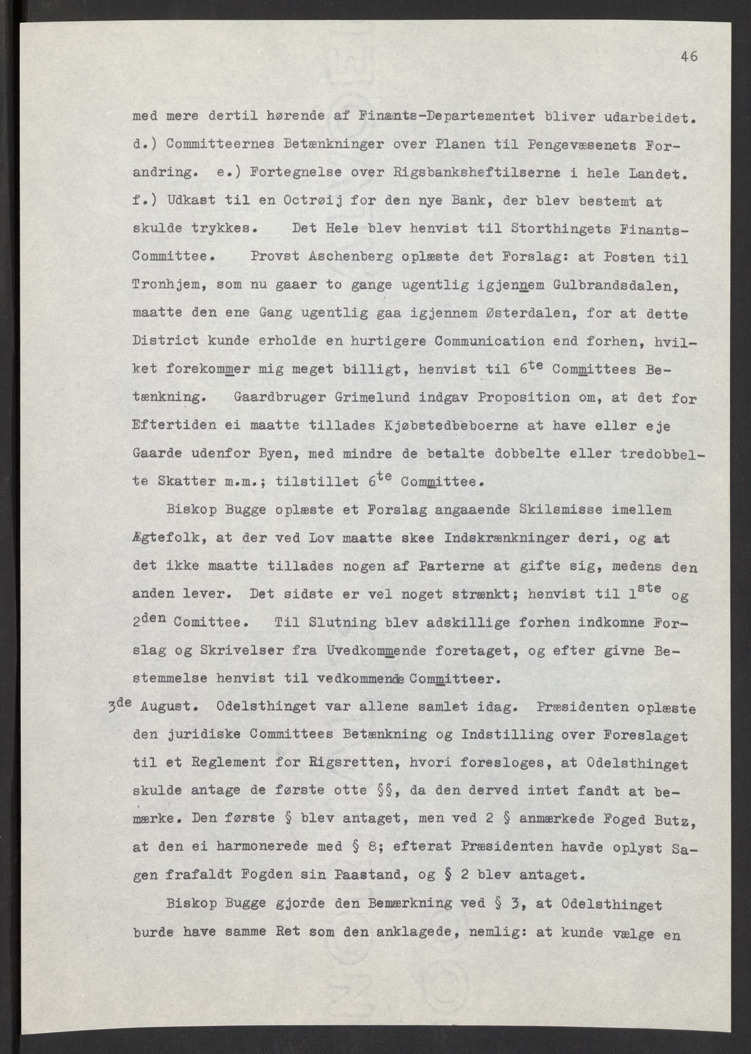 Manuskriptsamlingen, AV/RA-EA-3667/F/L0197: Wetlesen, Hans Jørgen (stortingsmann, ingeniørkaptein); Referat fra Stortinget 1815-1816, 1815-1816, p. 46