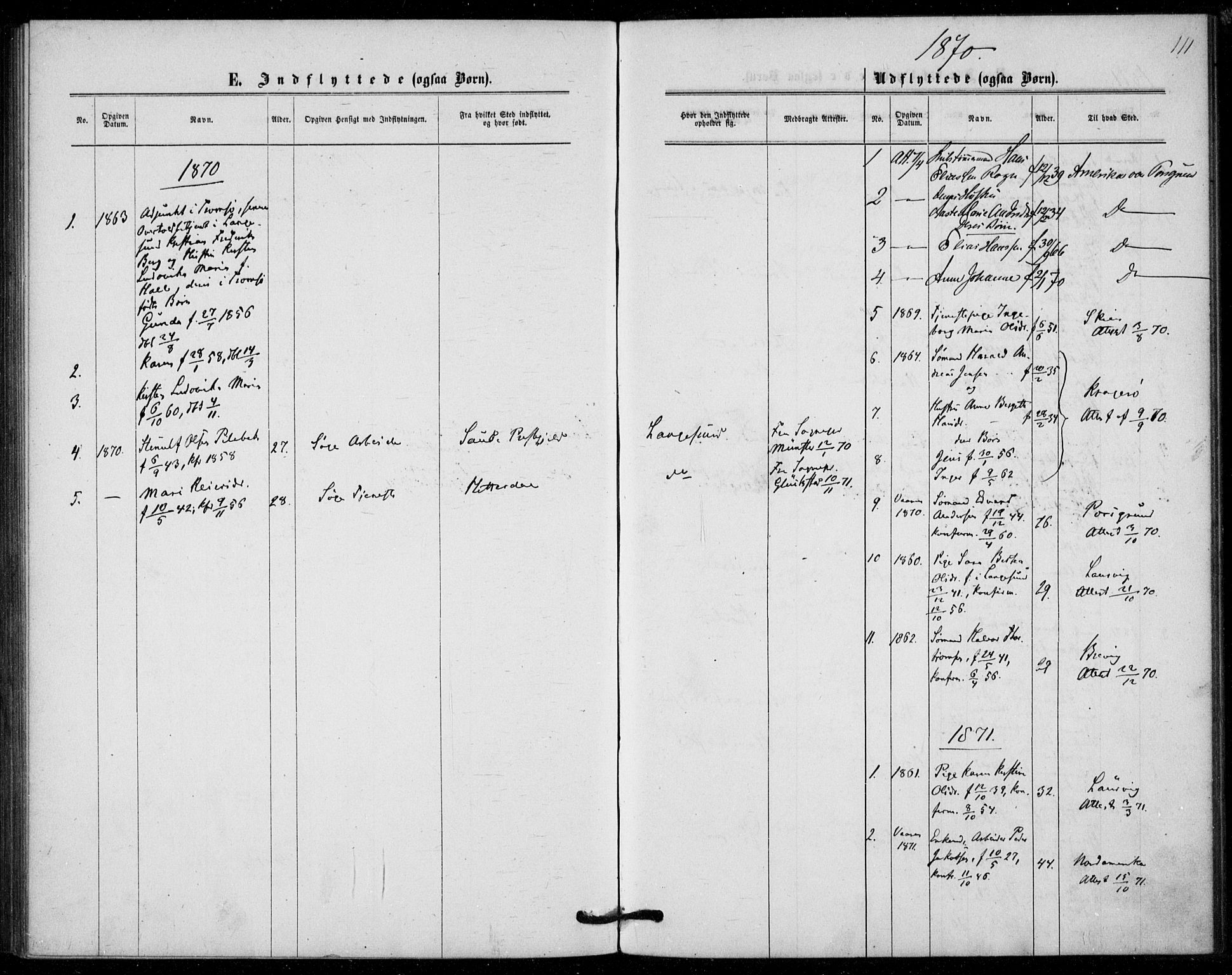 Langesund kirkebøker, SAKO/A-280/F/Fa/L0001: Parish register (official) no. 1, 1870-1877, p. 111