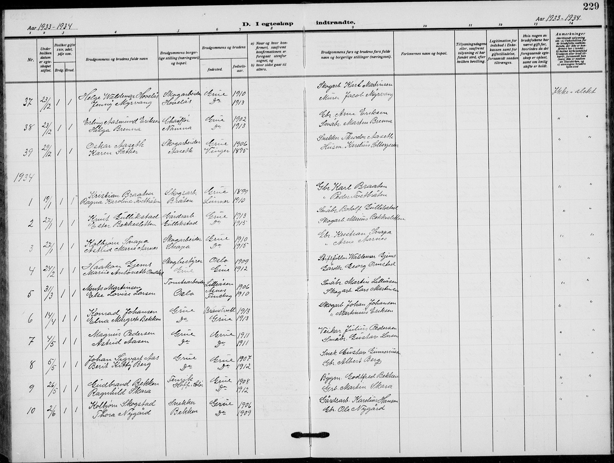 Grue prestekontor, SAH/PREST-036/H/Ha/Hab/L0008: Parish register (copy) no. 8, 1921-1934, p. 229