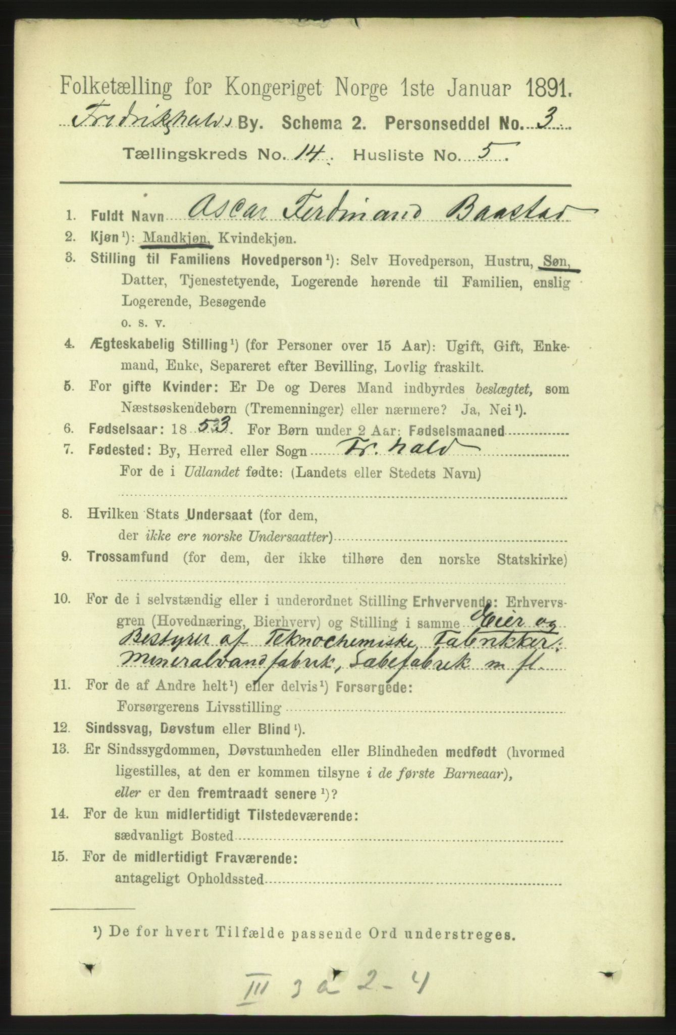 RA, 1891 census for 0101 Fredrikshald, 1891, p. 9062