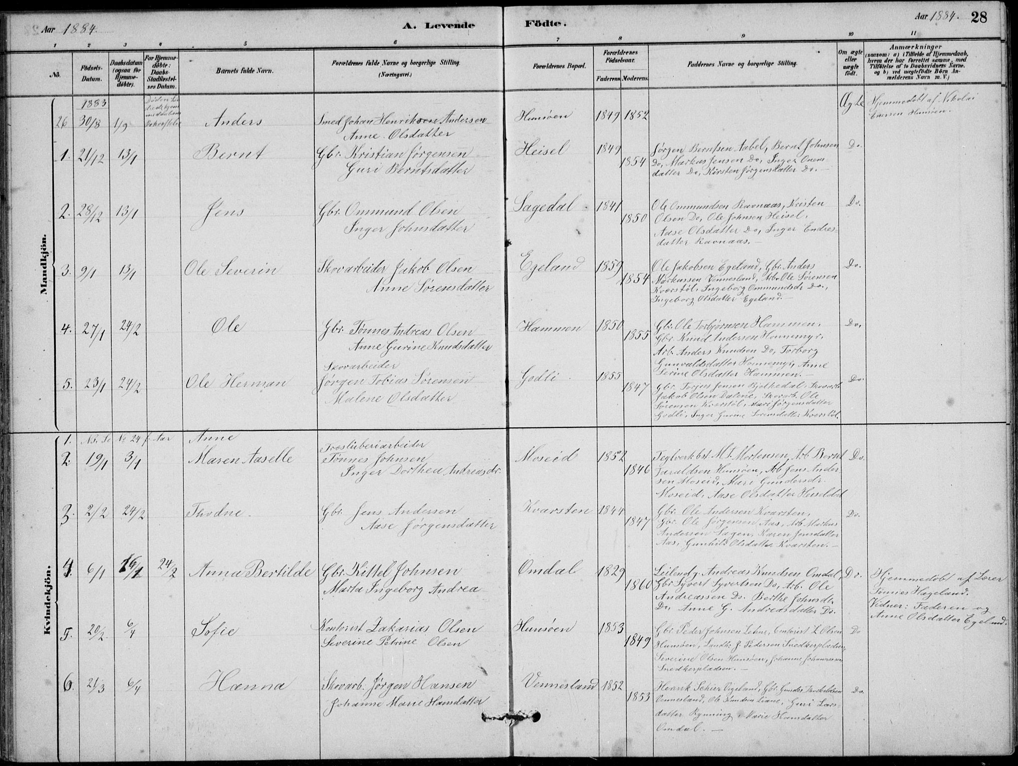 Vennesla sokneprestkontor, AV/SAK-1111-0045/Fb/Fbb/L0003: Parish register (copy) no. B 3, 1879-1893, p. 28