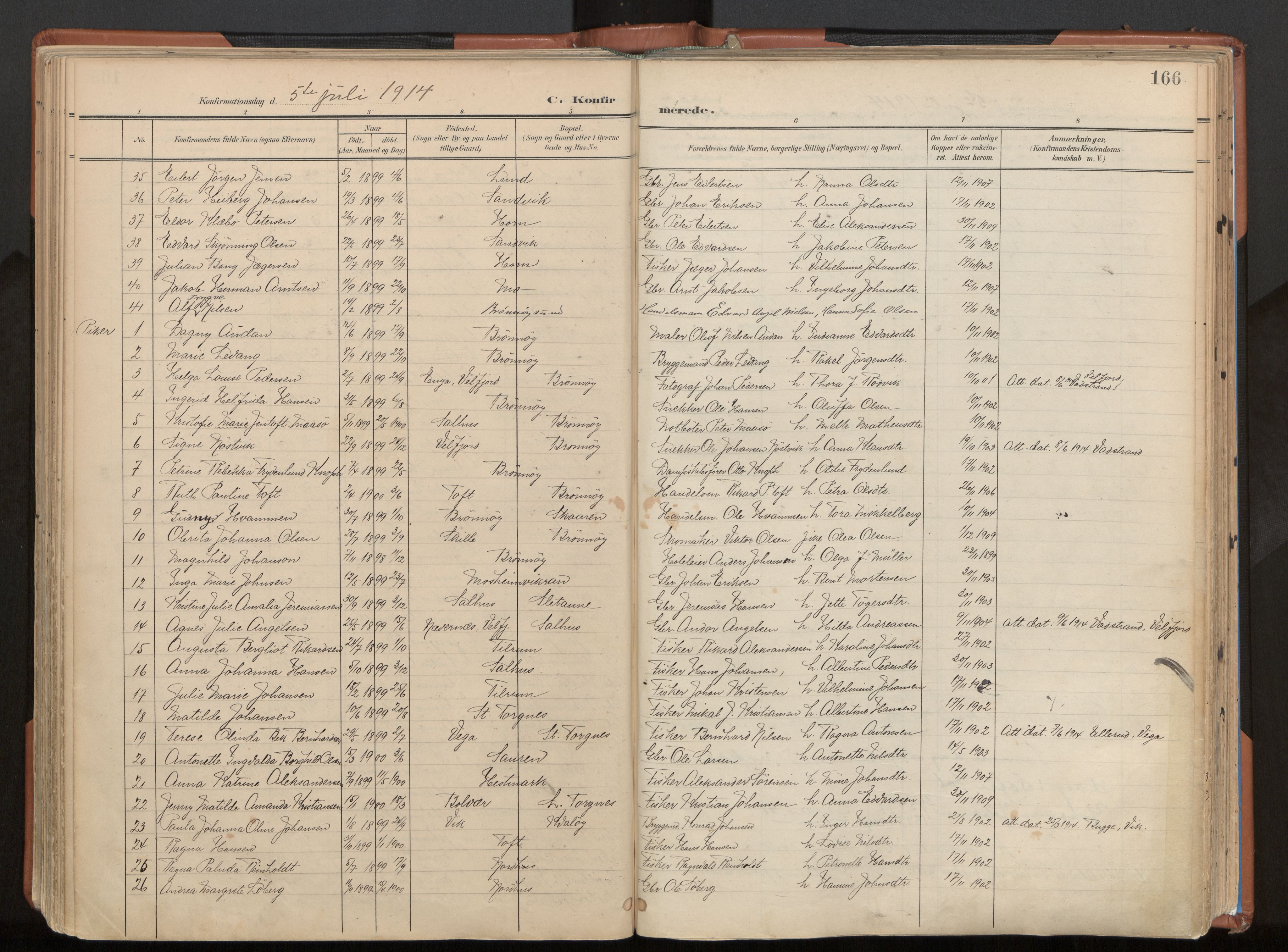 Ministerialprotokoller, klokkerbøker og fødselsregistre - Nordland, AV/SAT-A-1459/813/L0201: Parish register (official) no. 813A11, 1901-1918, p. 166