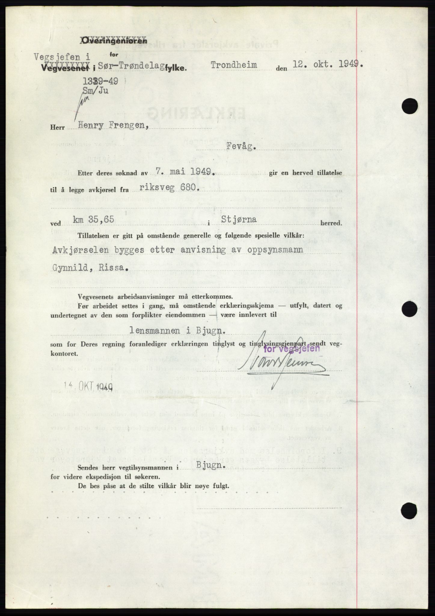 Fosen sorenskriveri, AV/SAT-A-1107/1/2/2C: Mortgage book no. B, 1948-1950, Diary no: : 1701/1949